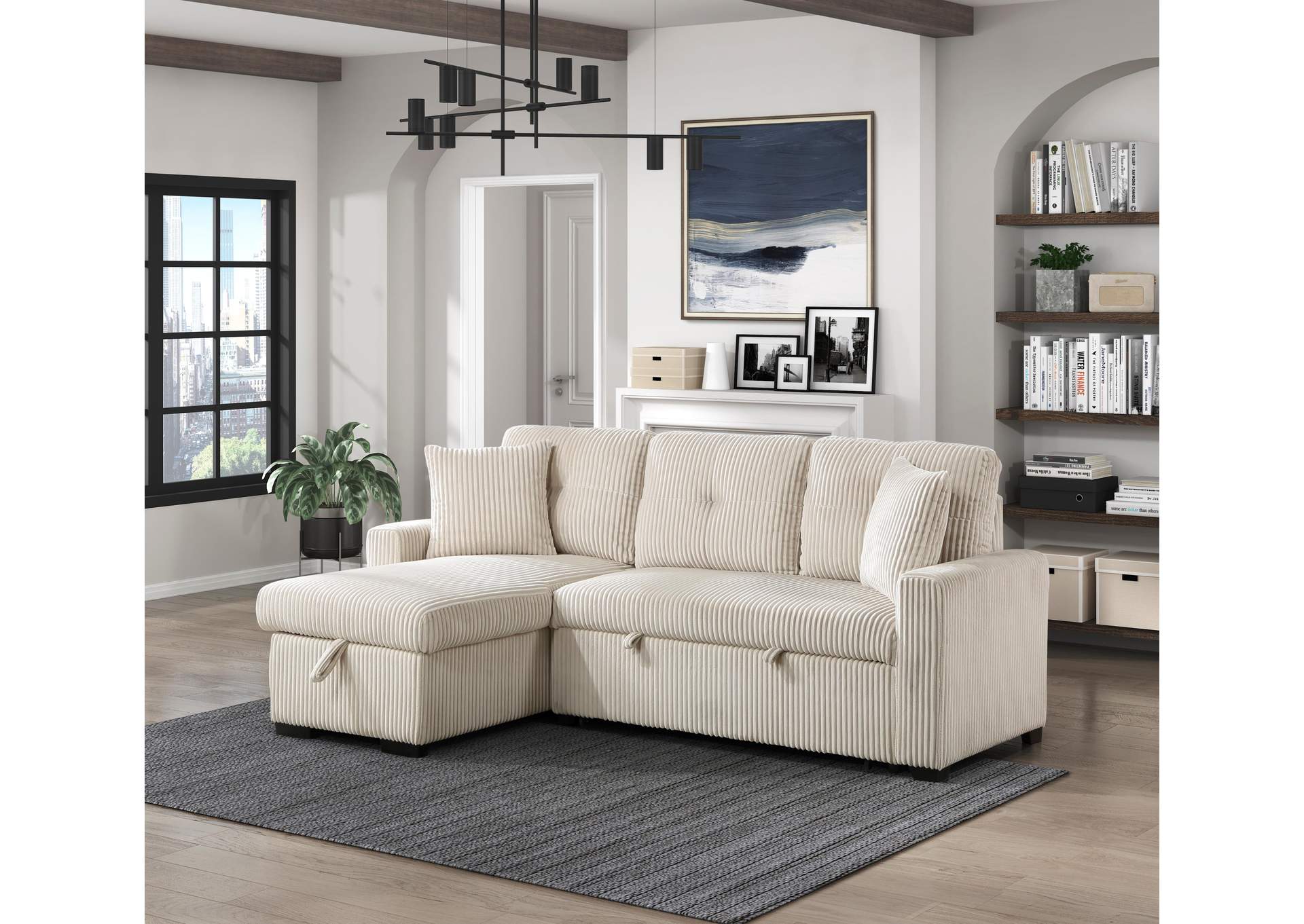 Rhett 3-Piece Reversible Sectional with Pull-out Bed and Hidden Storage image 3