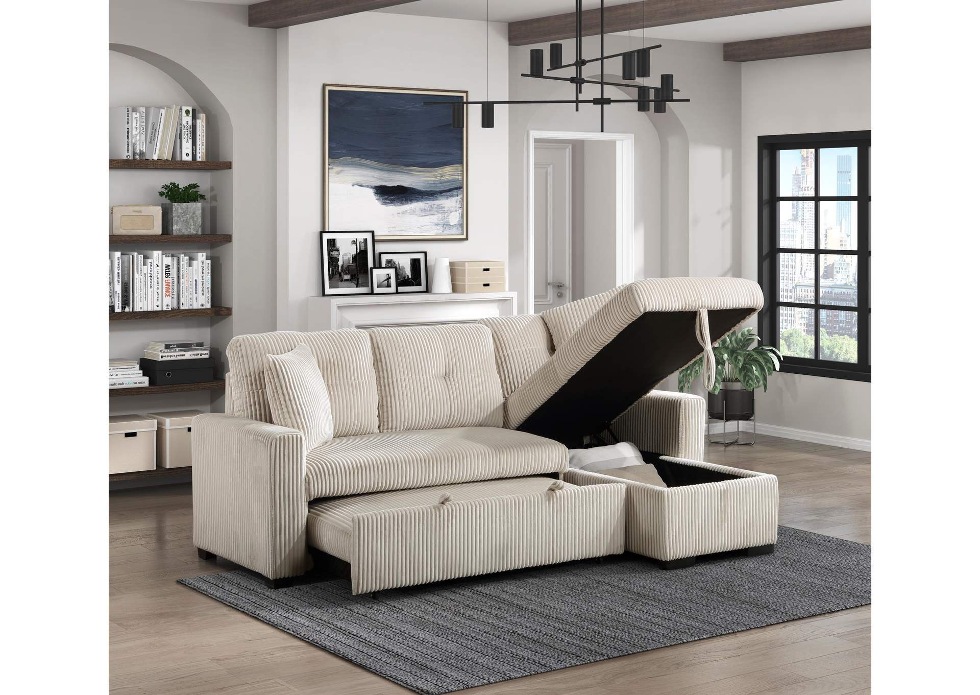 Rhett 3-Piece Reversible Sectional with Pull-out Bed and Hidden Storage image 11