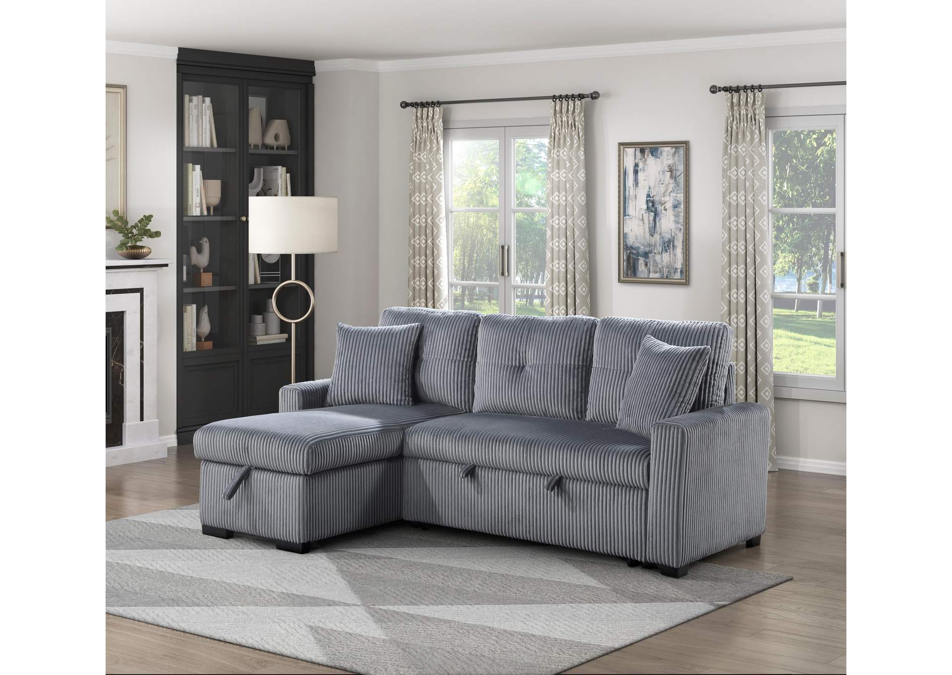 Rhett 3-Piece Reversible Sectional with Pull-out Bed and Hidden Storage image 3