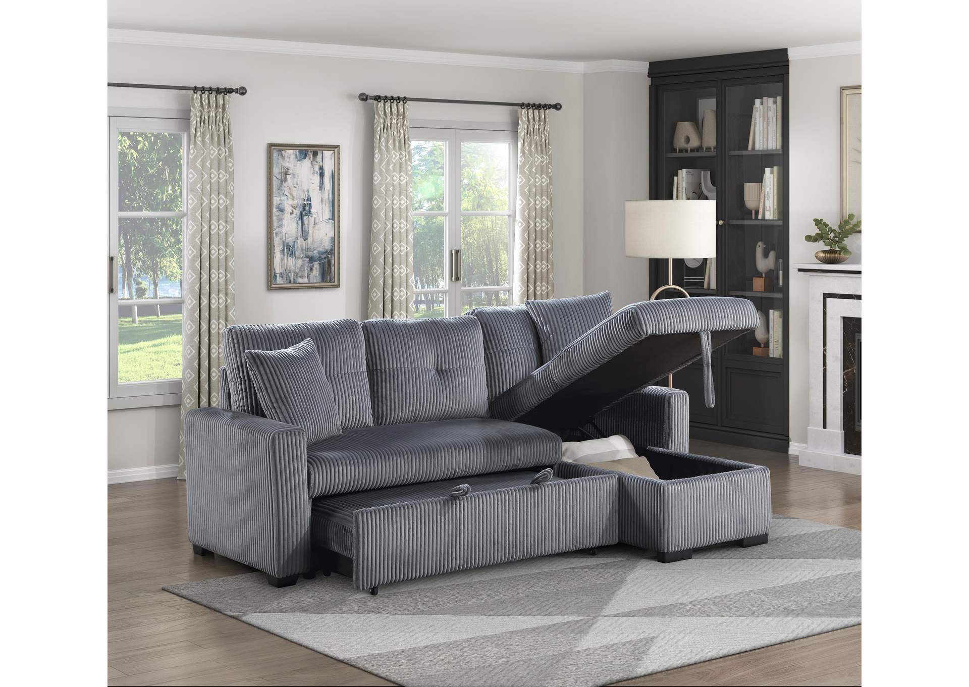 Rhett 3-Piece Reversible Sectional with Pull-out Bed and Hidden Storage image 11