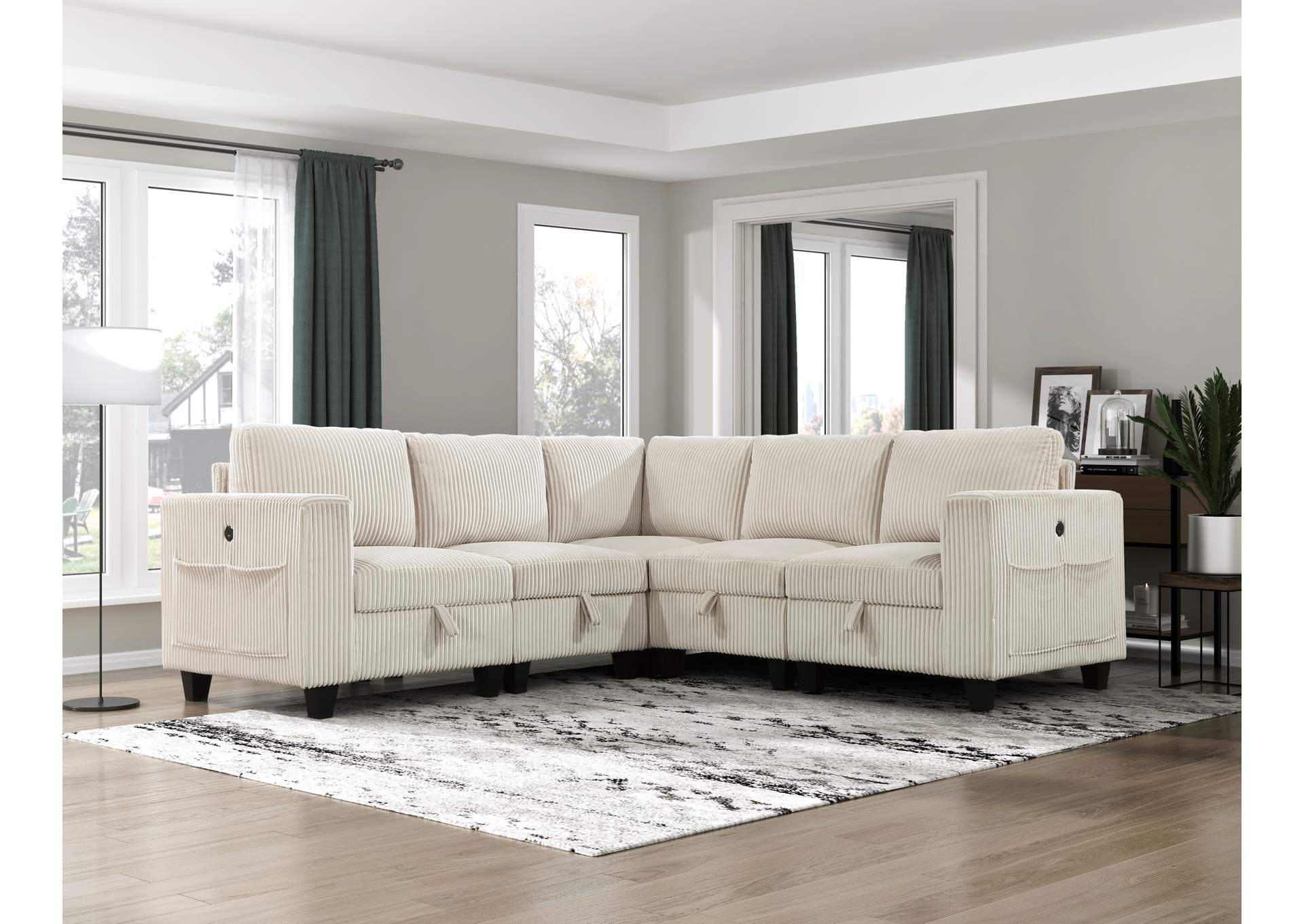 Chair with One Arm, Storage, Storage Pouch and Charging Ports
