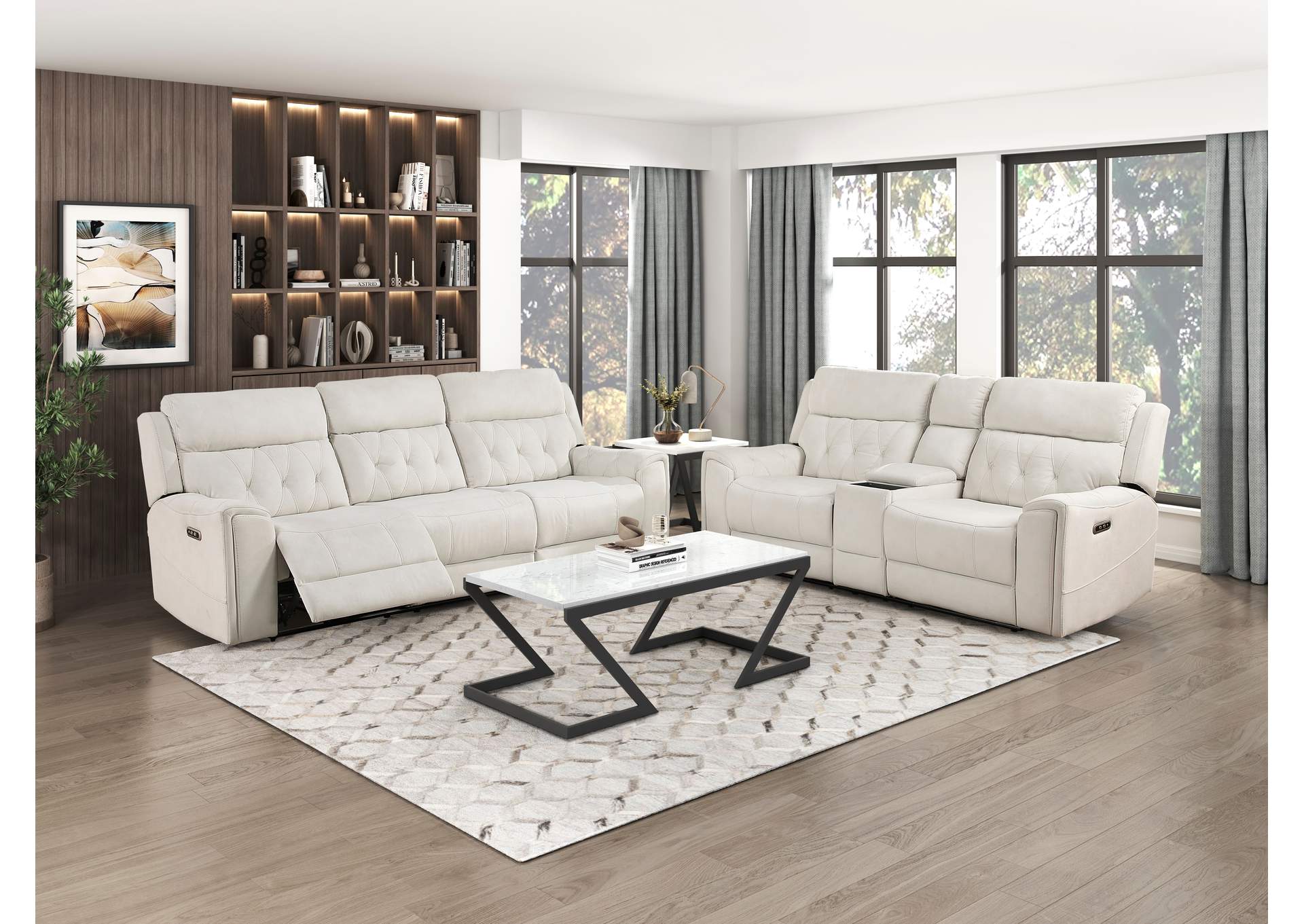 Power Double Reclining Love Seat with Center Console, Power Headrests, Hidden Arms Cup Holders, Charging Ports and Wireless Charger image 3