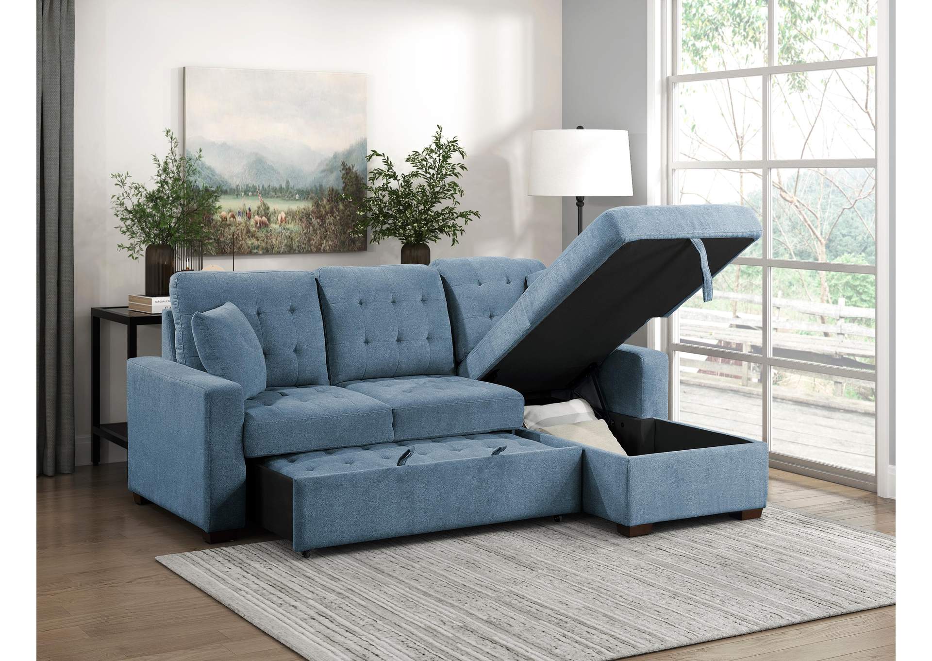 Waitsfield 2-Piece Sectional with Right Chaise, Pull-out Bed and Hidden Storage image 7