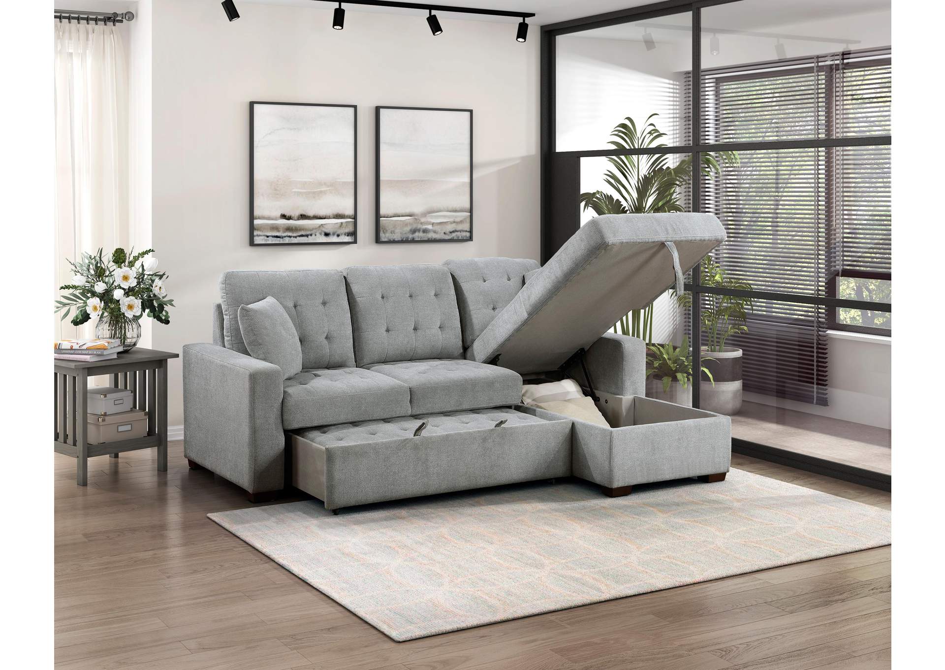 Waitsfield 2-Piece Sectional with Right Chaise, Pull-out Bed and Hidden Storage image 11