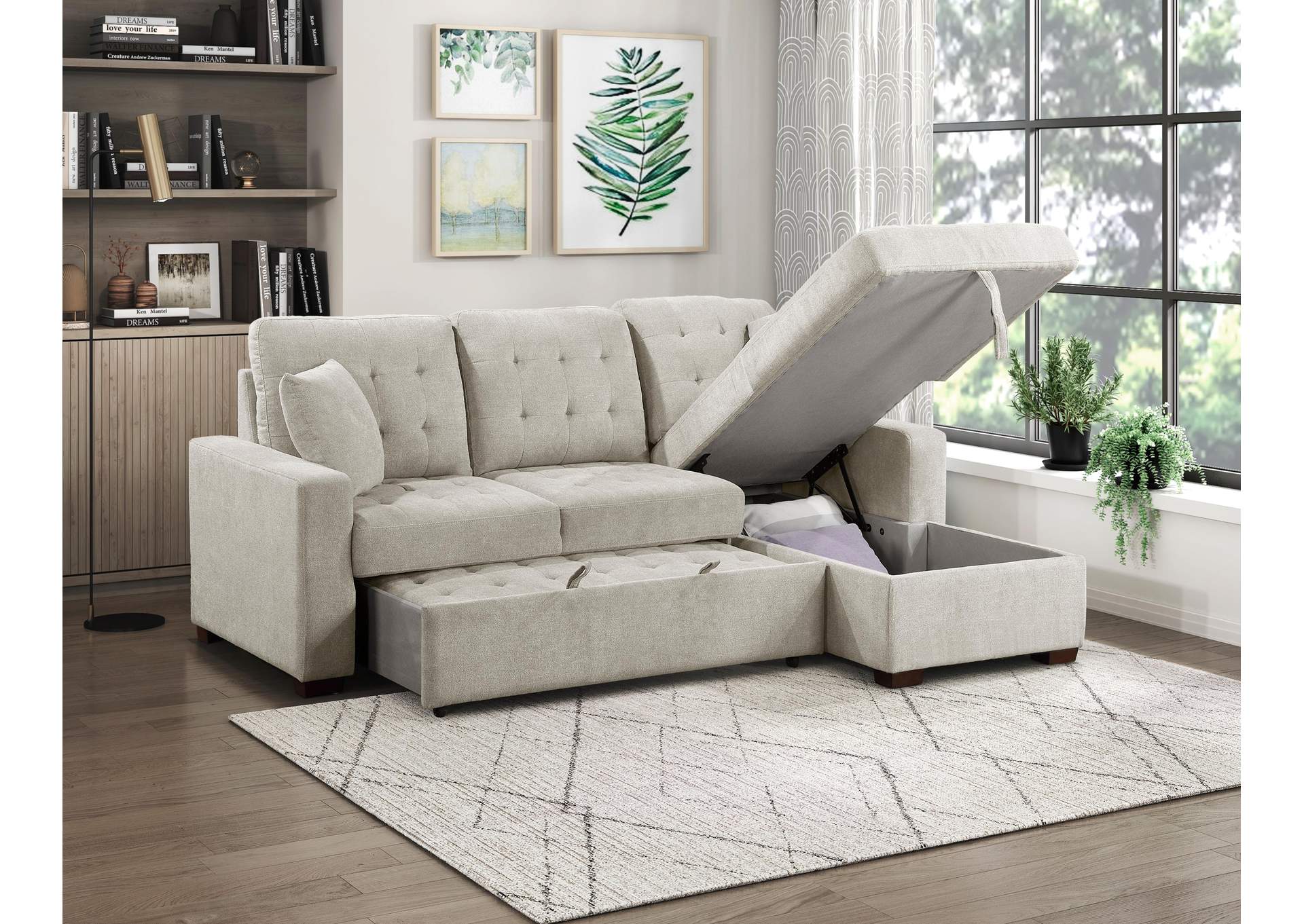 Waitsfield 2-Piece Sectional with Right Chaise, Pull-out Bed and Hidden Storage image 8