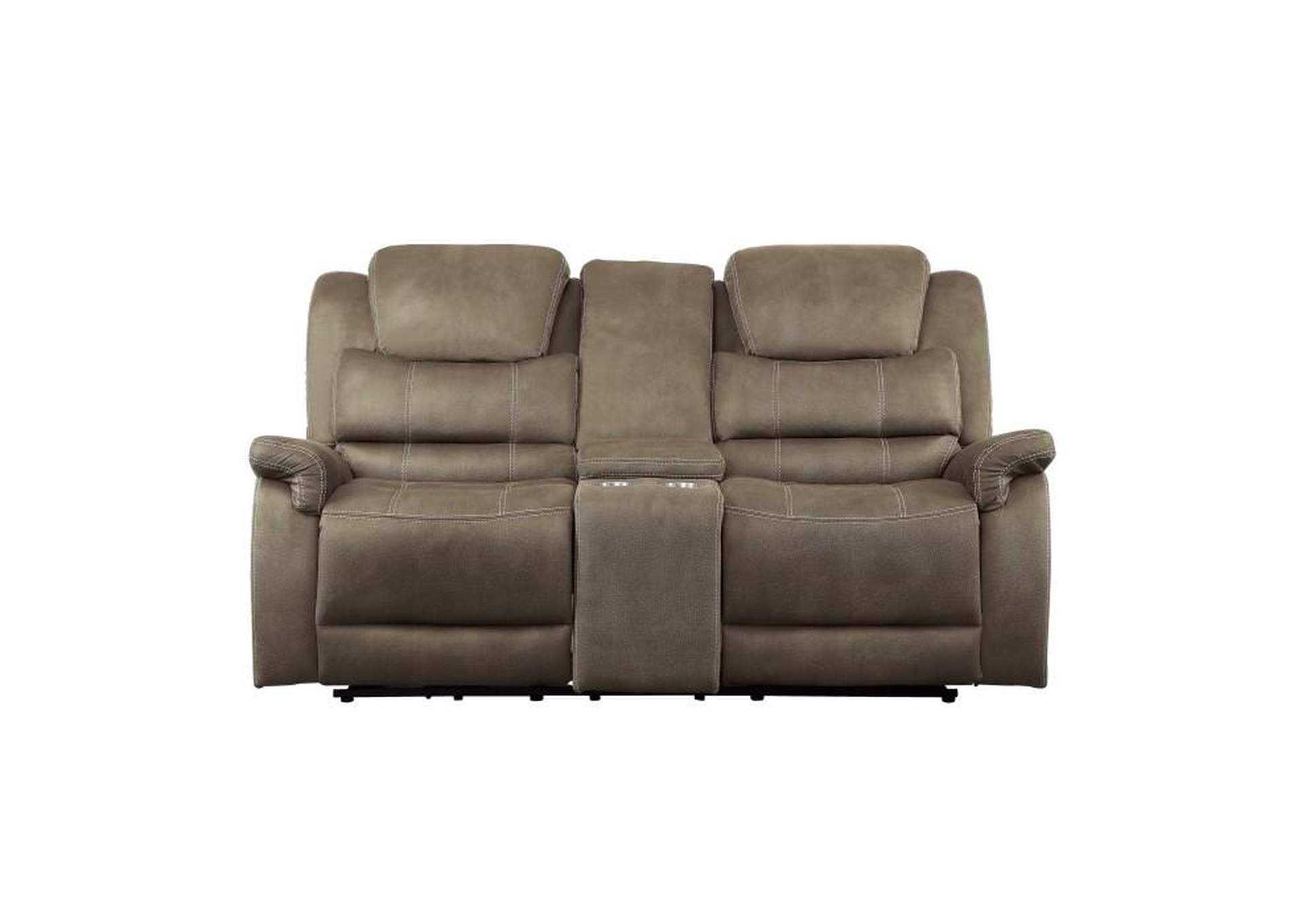 Shola Power Double Reclining Love Seat with Center Console, Power Headrests and USB Ports image 1