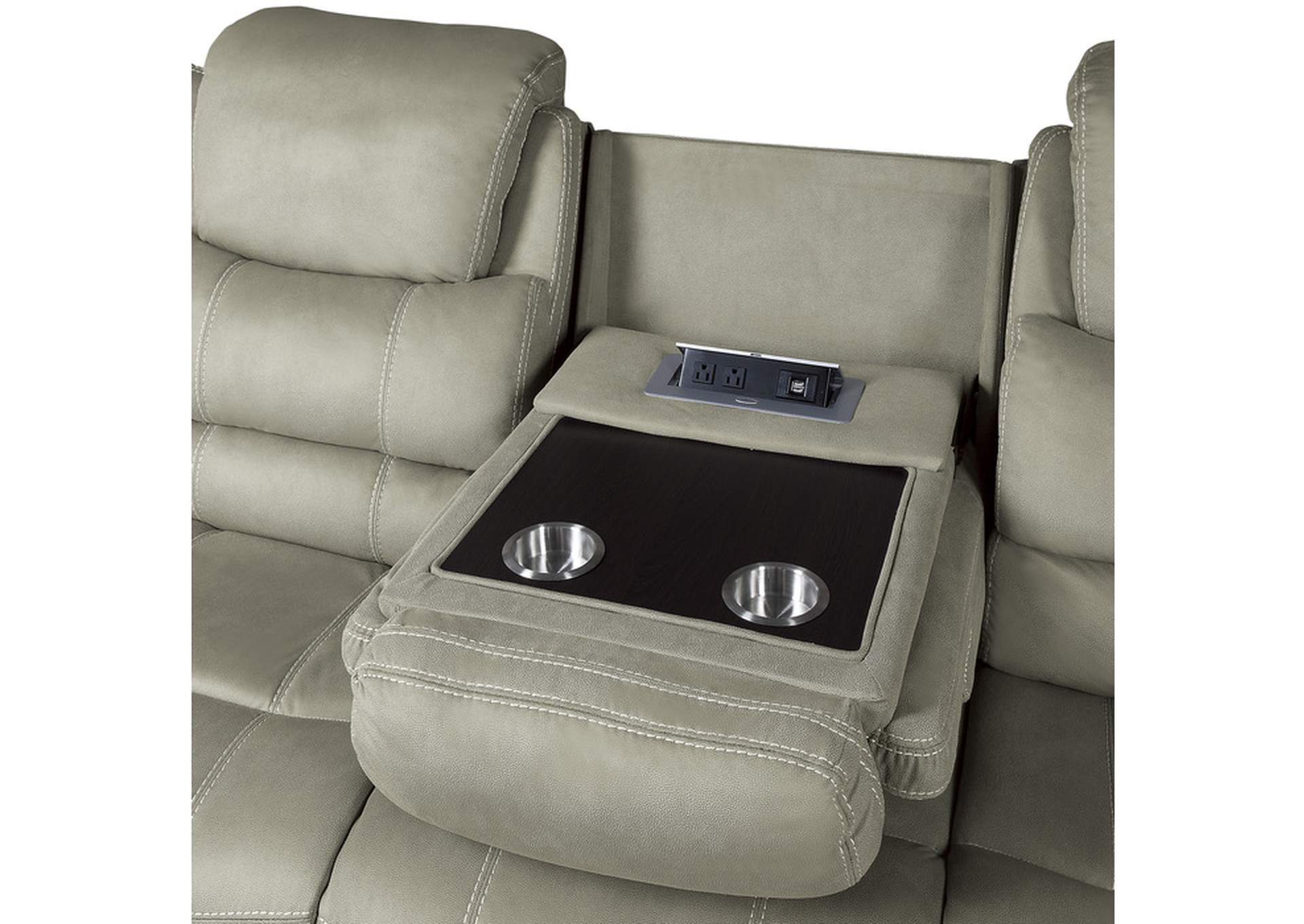 Shola Double Reclining Sofa with Center Drop-Down Cup Holders, Receptacles and USB Ports