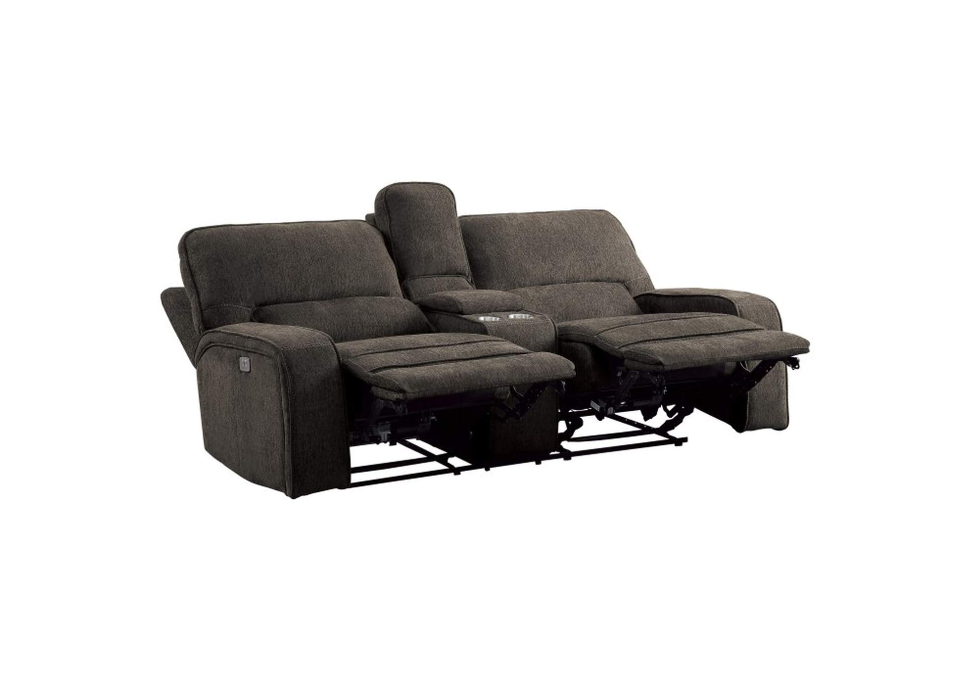 Borneo Power Double Reclining Love Seat with Center Console, Power Headrests and USB Ports image 3