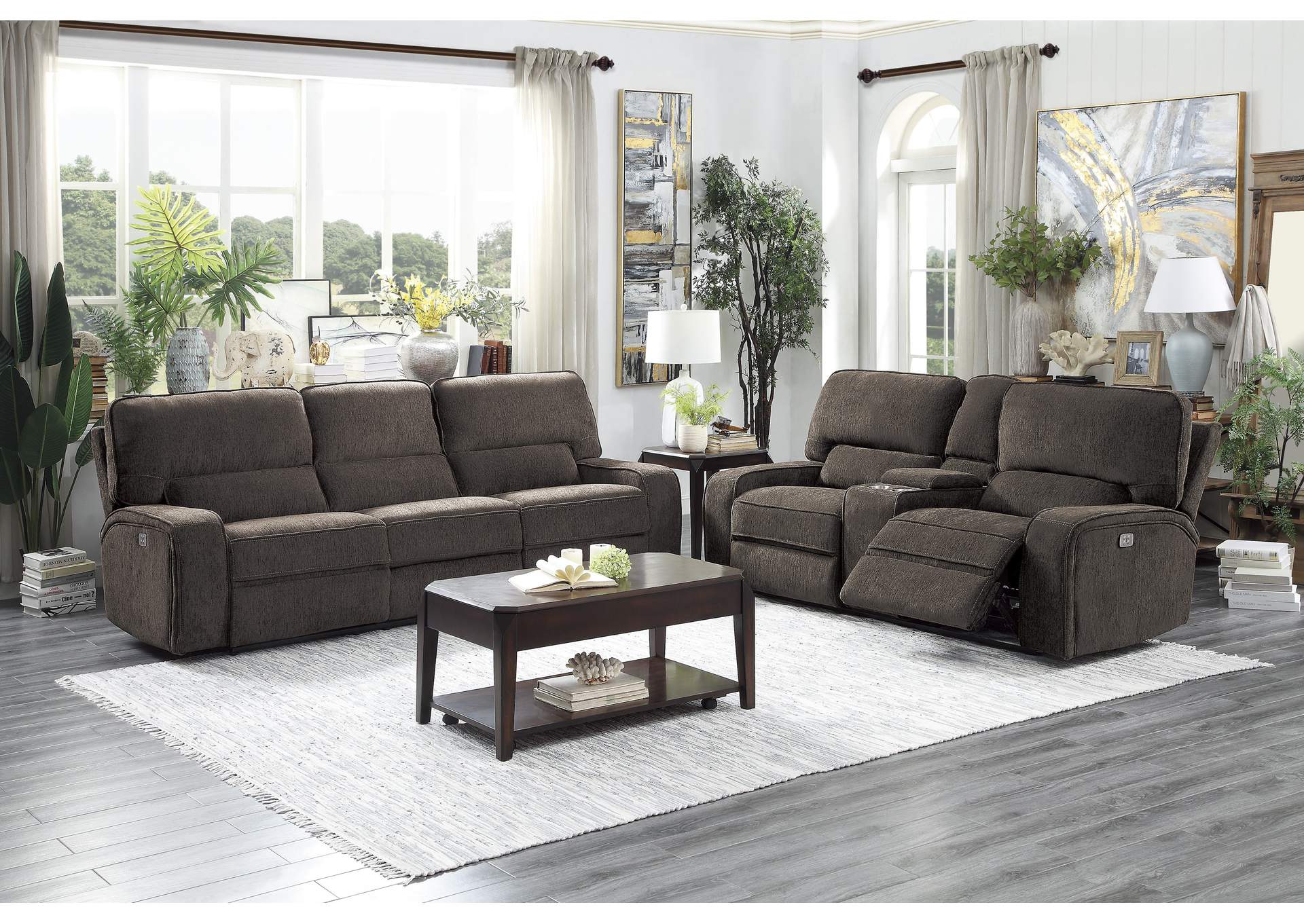 Borneo Power Double Reclining Sofa with Power Headrests and USB Ports image 1