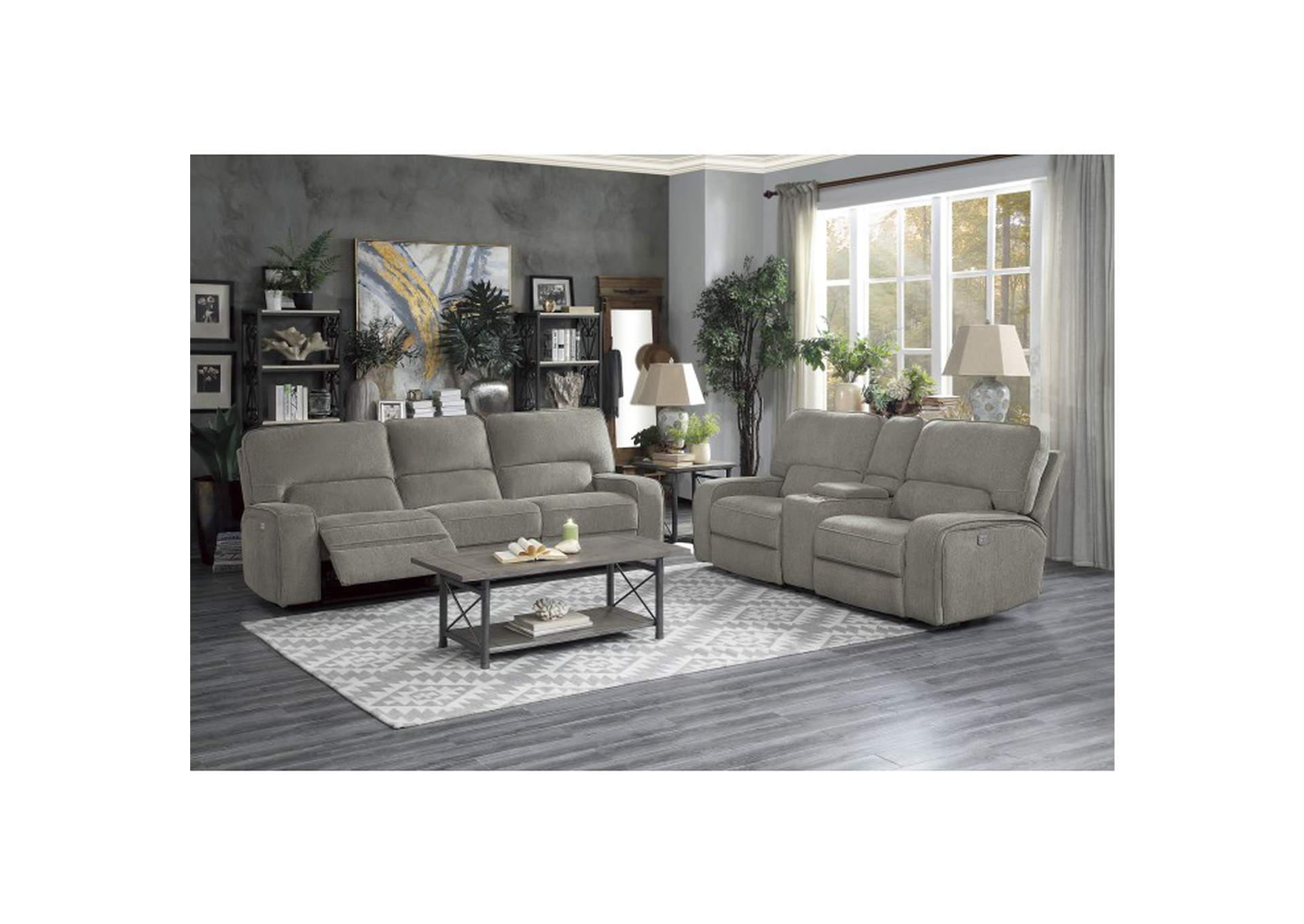 Borneo Power Double Reclining Love Seat with Center Console, Power Headrests and USB Ports image 6