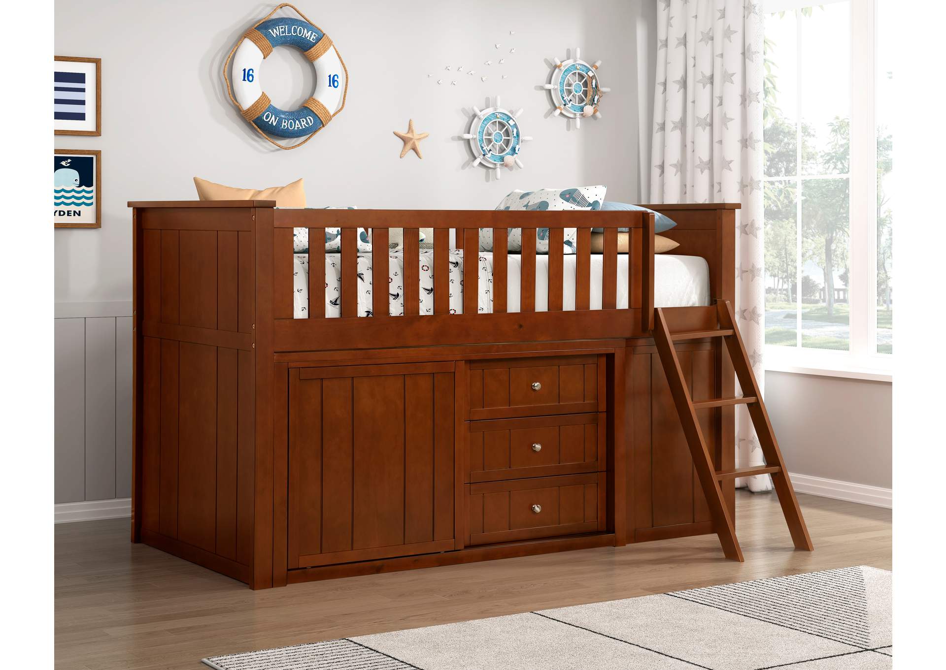 Rowe Low Loft Bunk with Bookcase and 2 Dressers image 1