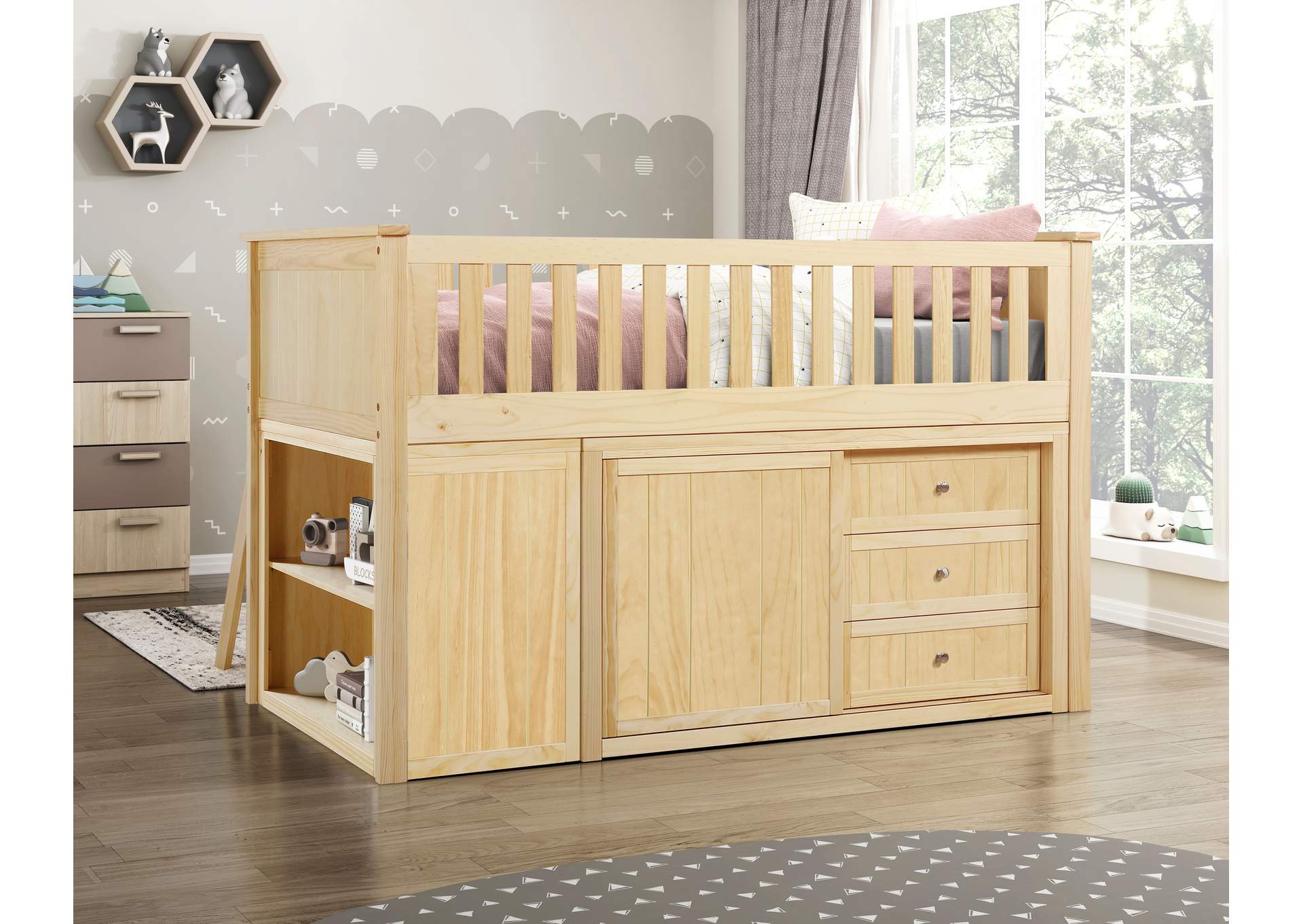Bartly Low Loft Bunk with Bookcase and 2 Dressers image 4