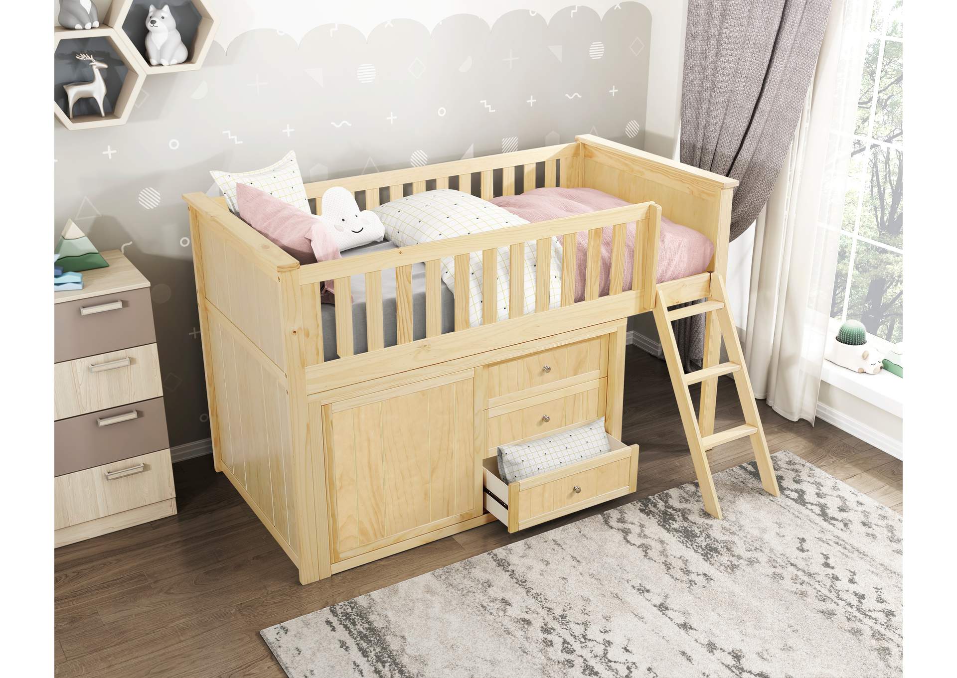 Bartly Low Loft Bunk with Dresser image 3