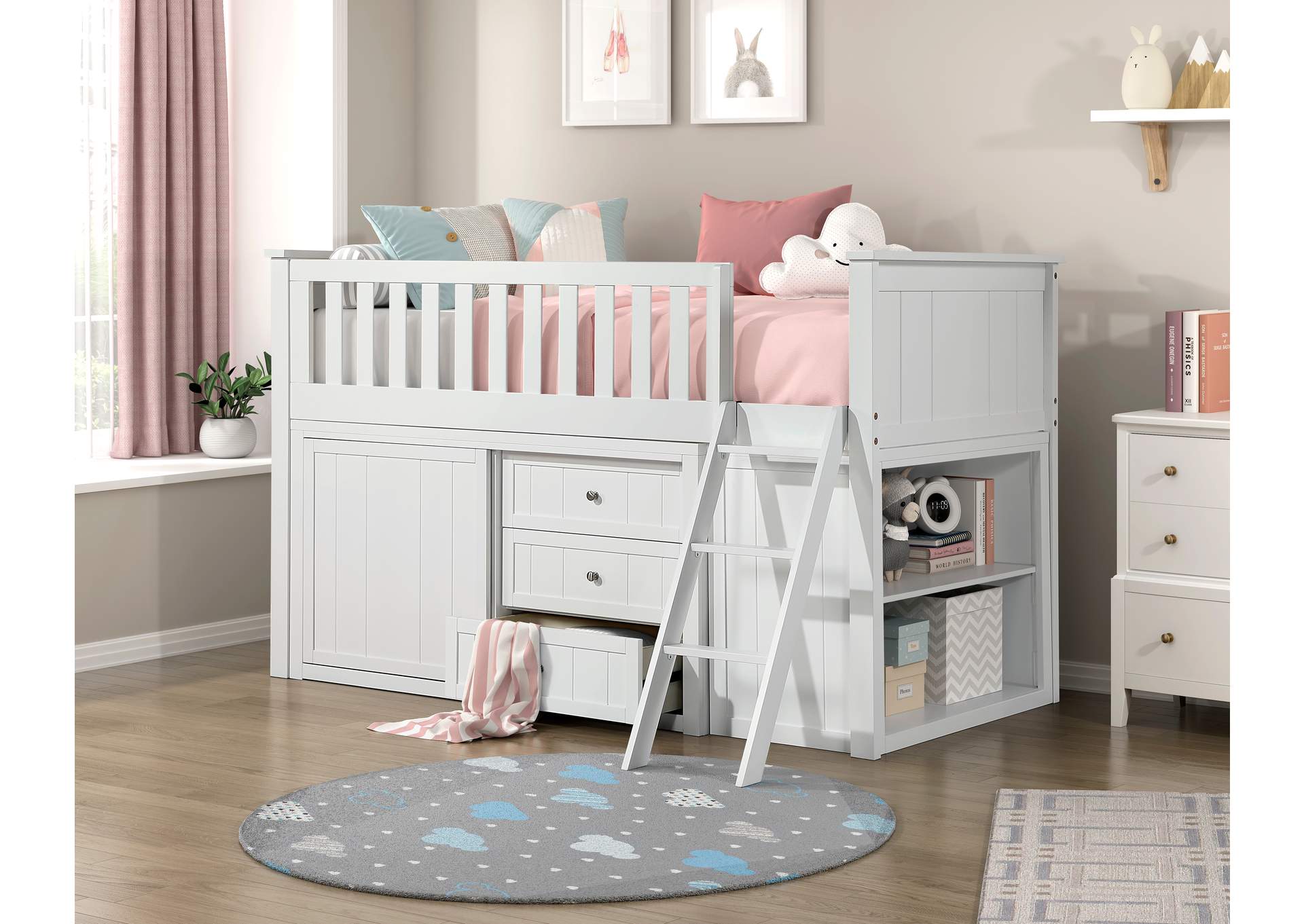 Galen Low Loft Bunk with Bookcase and Dresser image 1