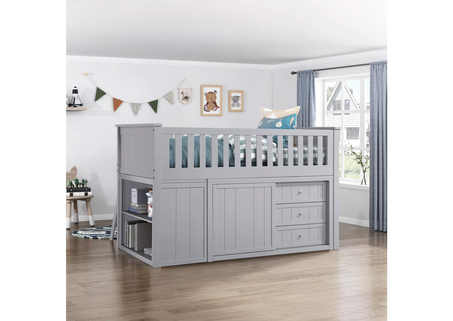 Orion Low Loft Bunk with Bookcase and 2 Dressers image 5