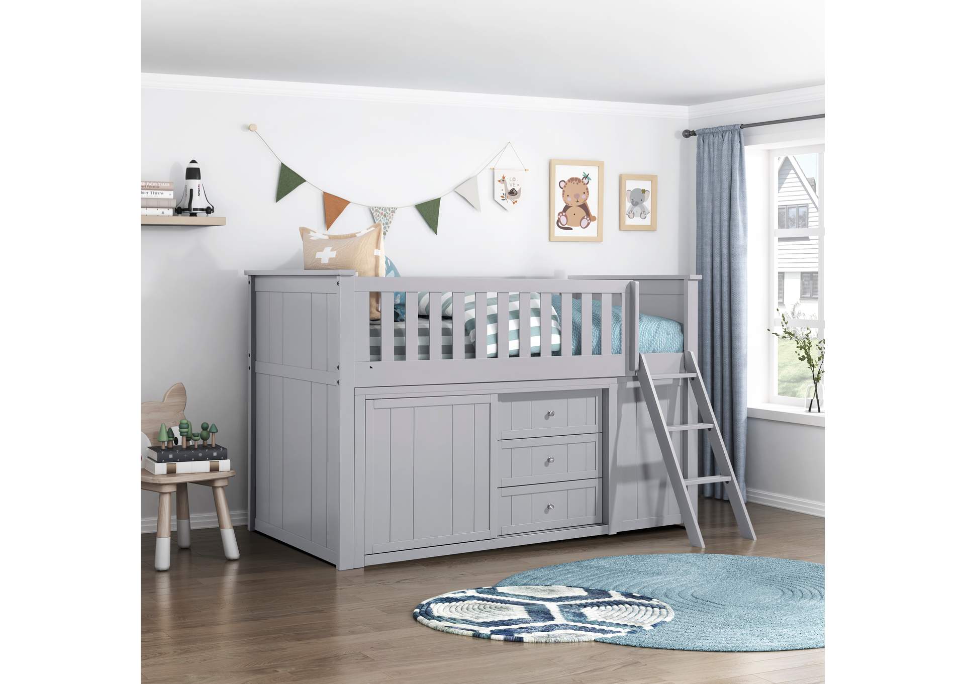 Orion Low Loft Bunk with Bookcase and 2 Dressers image 6