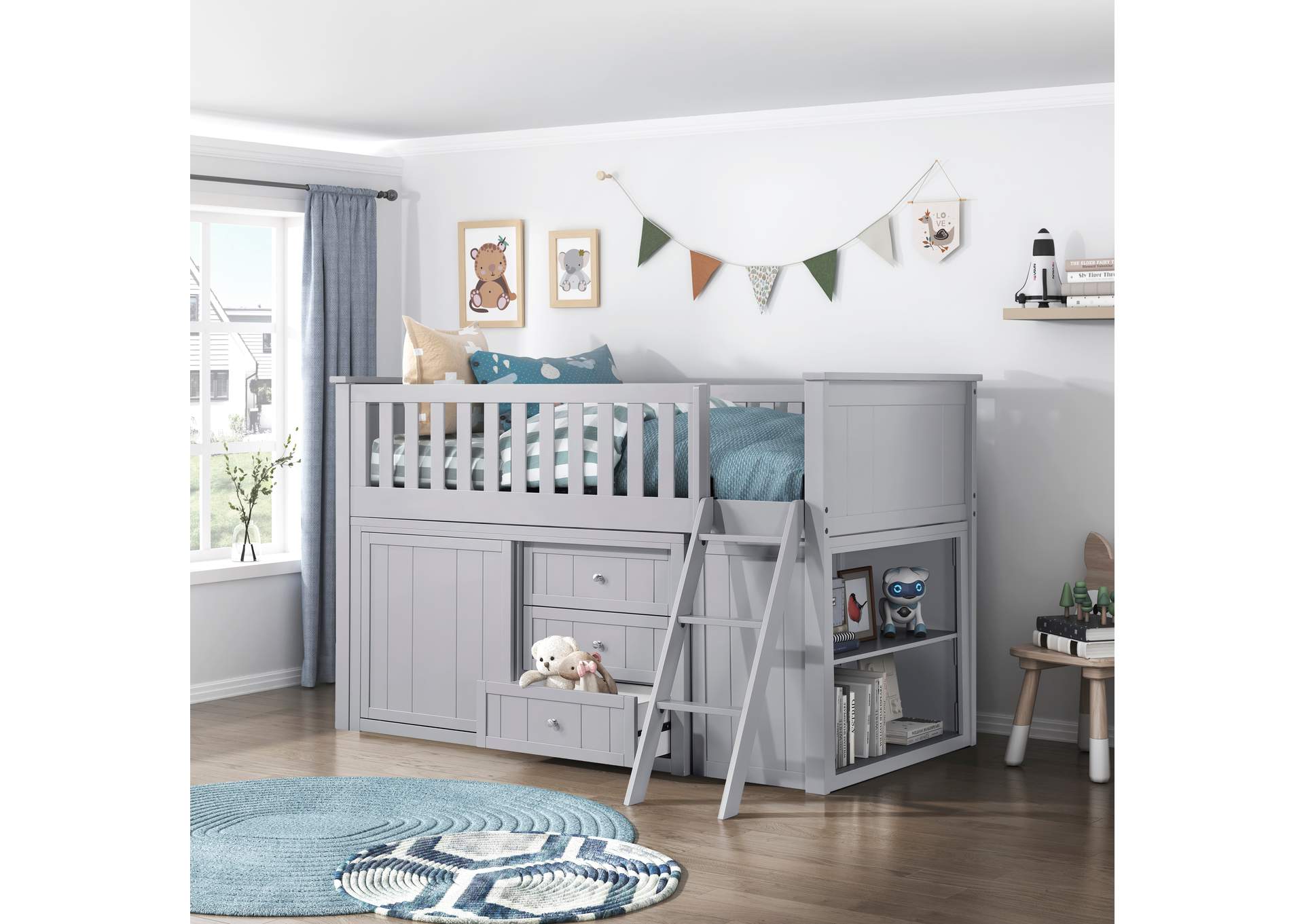 Orion Low Loft Bunk with Bookcase and 2 Dressers image 4