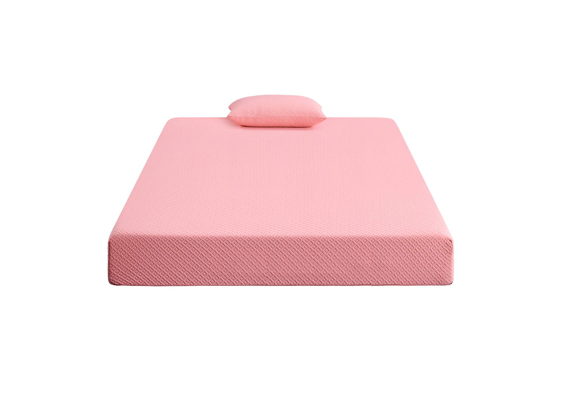 Leo 7" Pink Full Gel-Infused Memory Foam Mattress and Pillow Set image 1