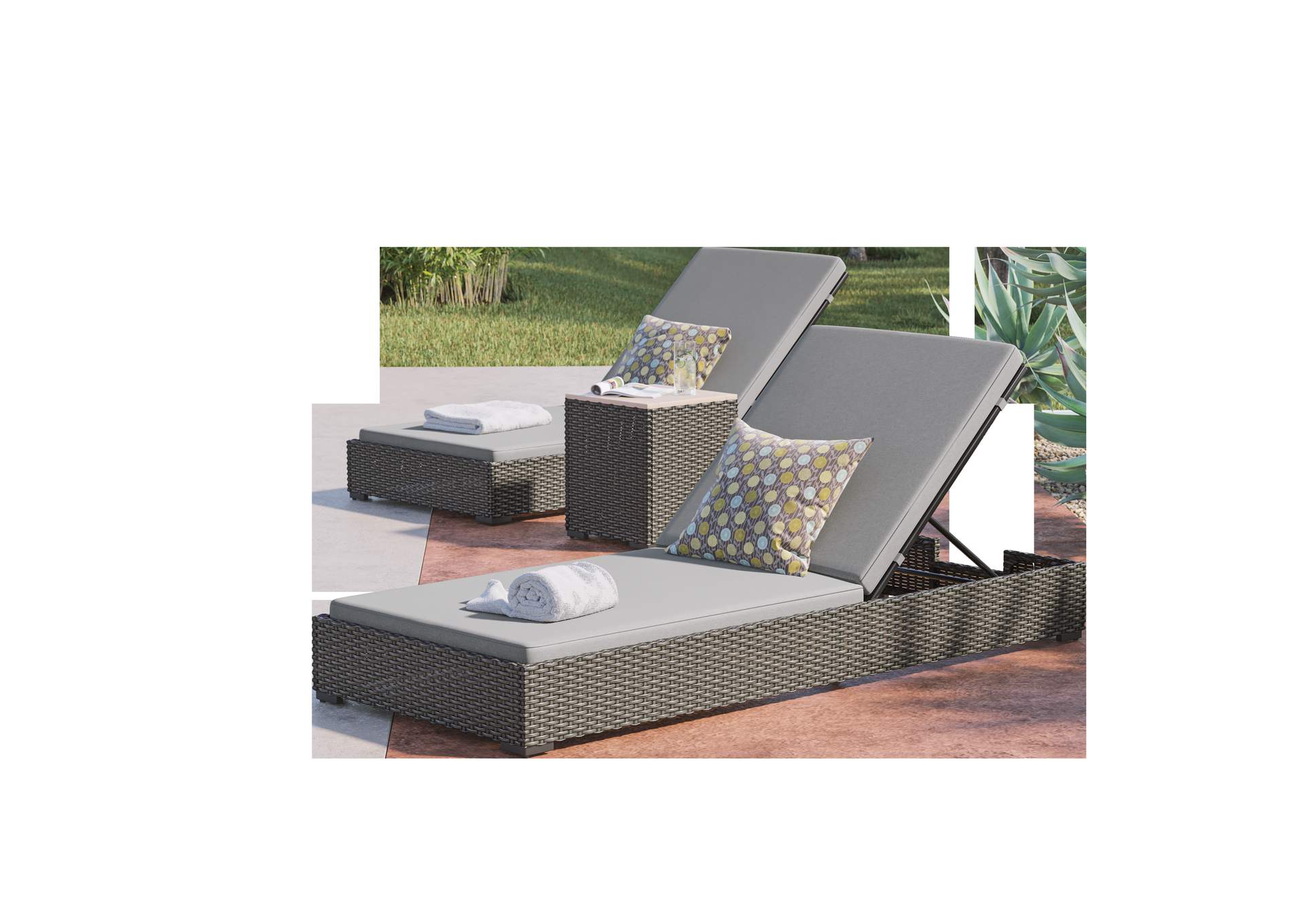 Boca Raton Outdoor Chaise Lounge Pair and Side Table by Homestyles
