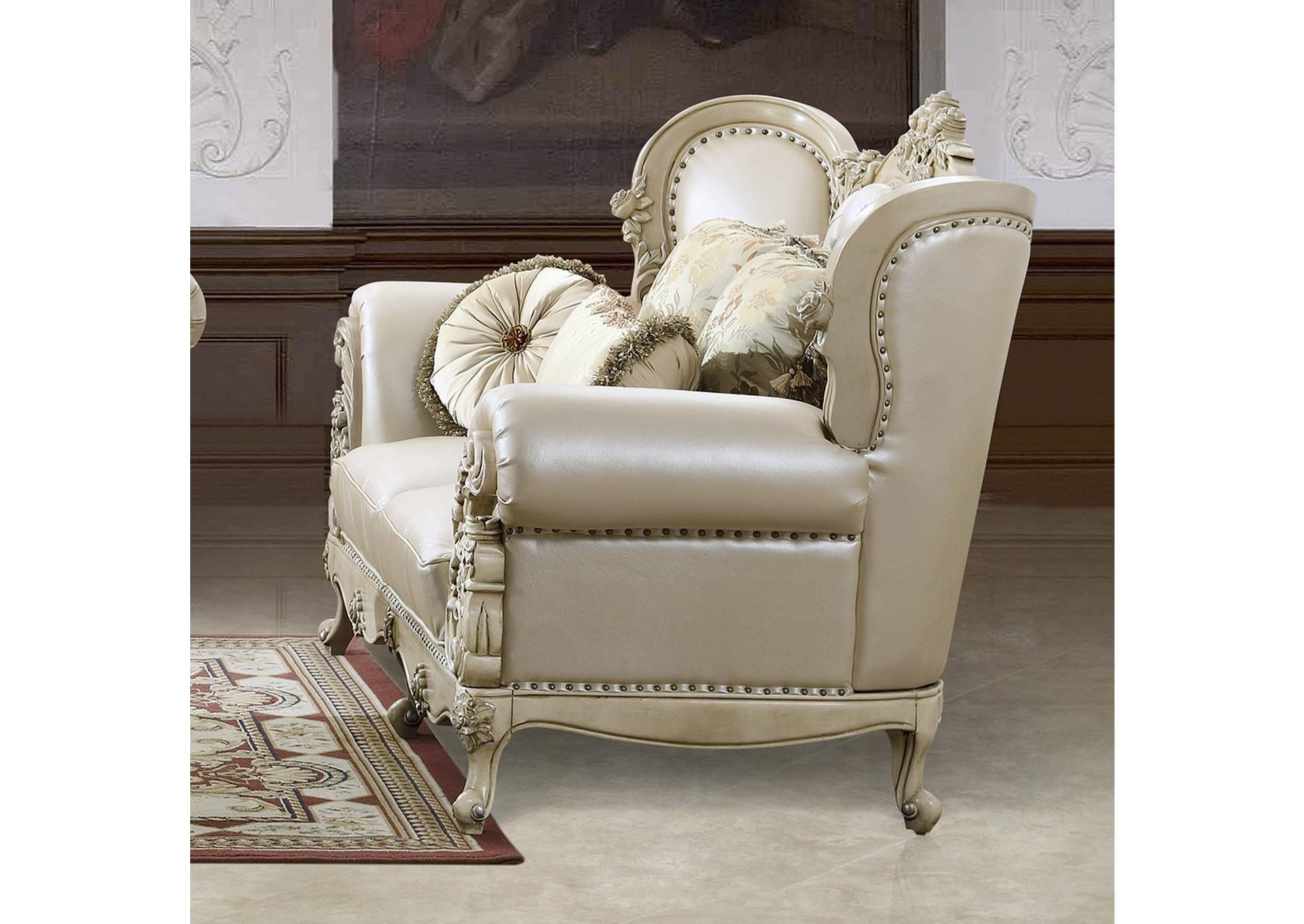 Ivory with Silver Highlight 3 Piece Sofa Set