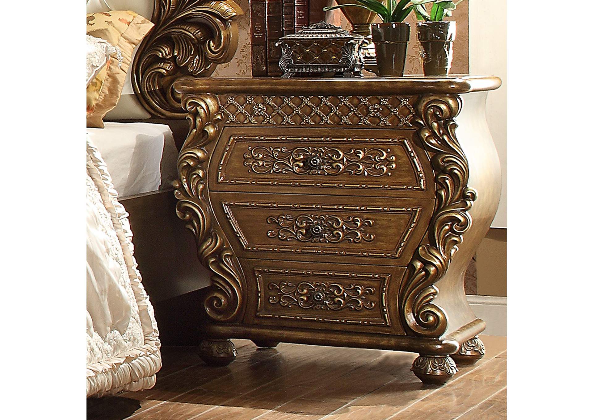 Antique Gold & Pefect Brown Nightstand