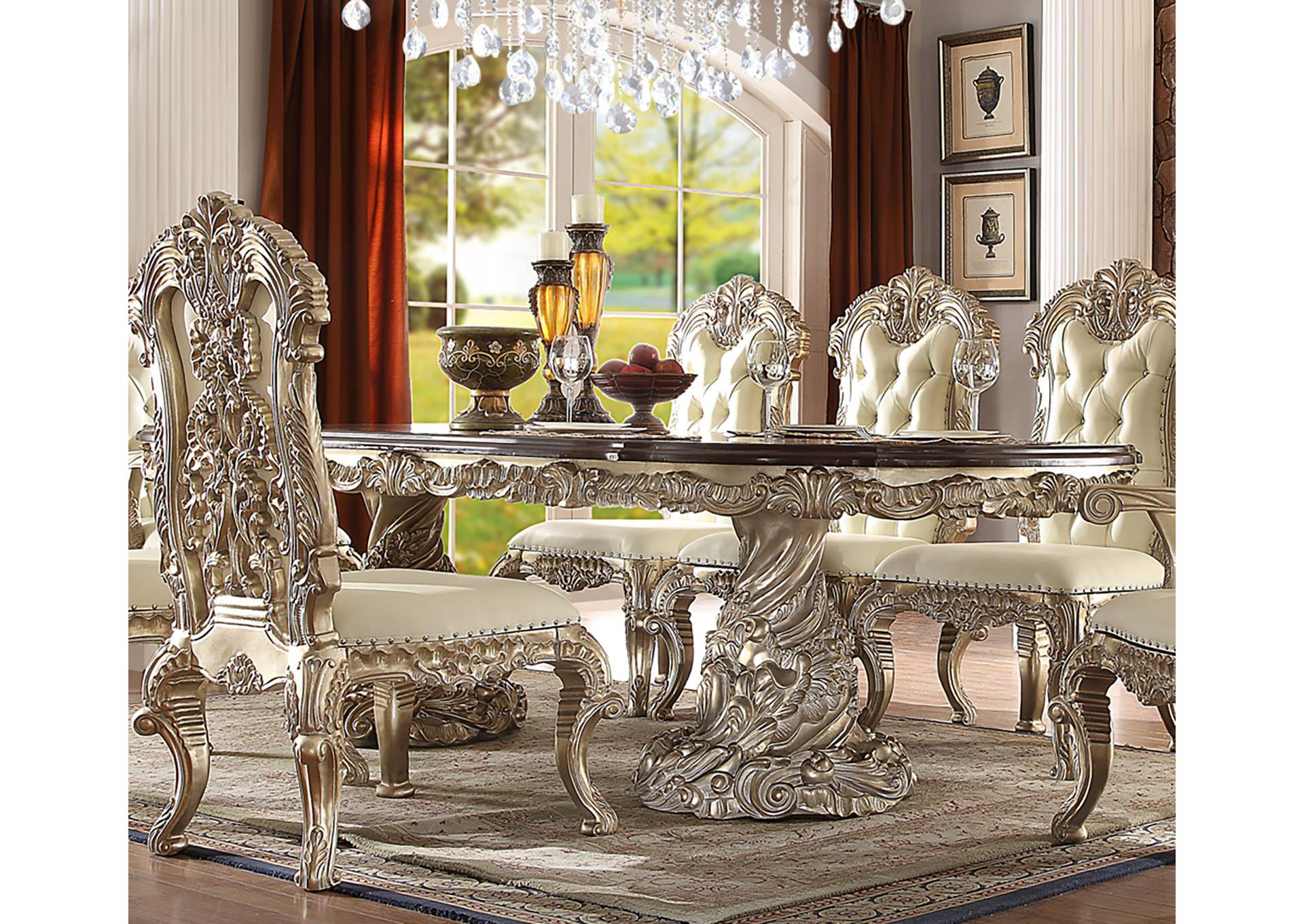 Silver with Brown Cherry Rectangular Dining Table