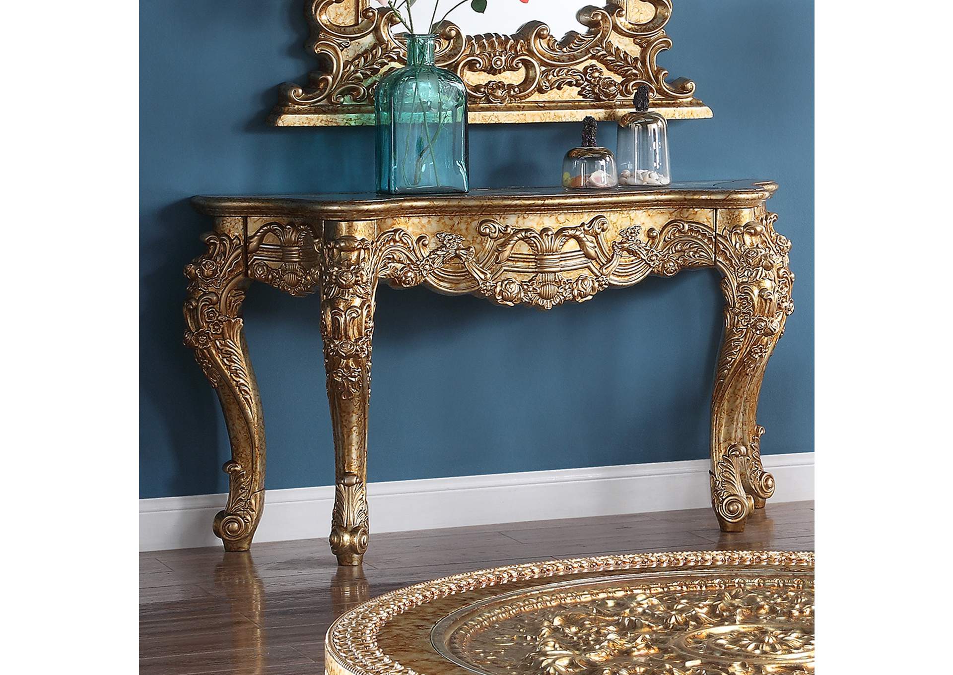 Metallic Gold with Rust Marbeling Console Table image 1