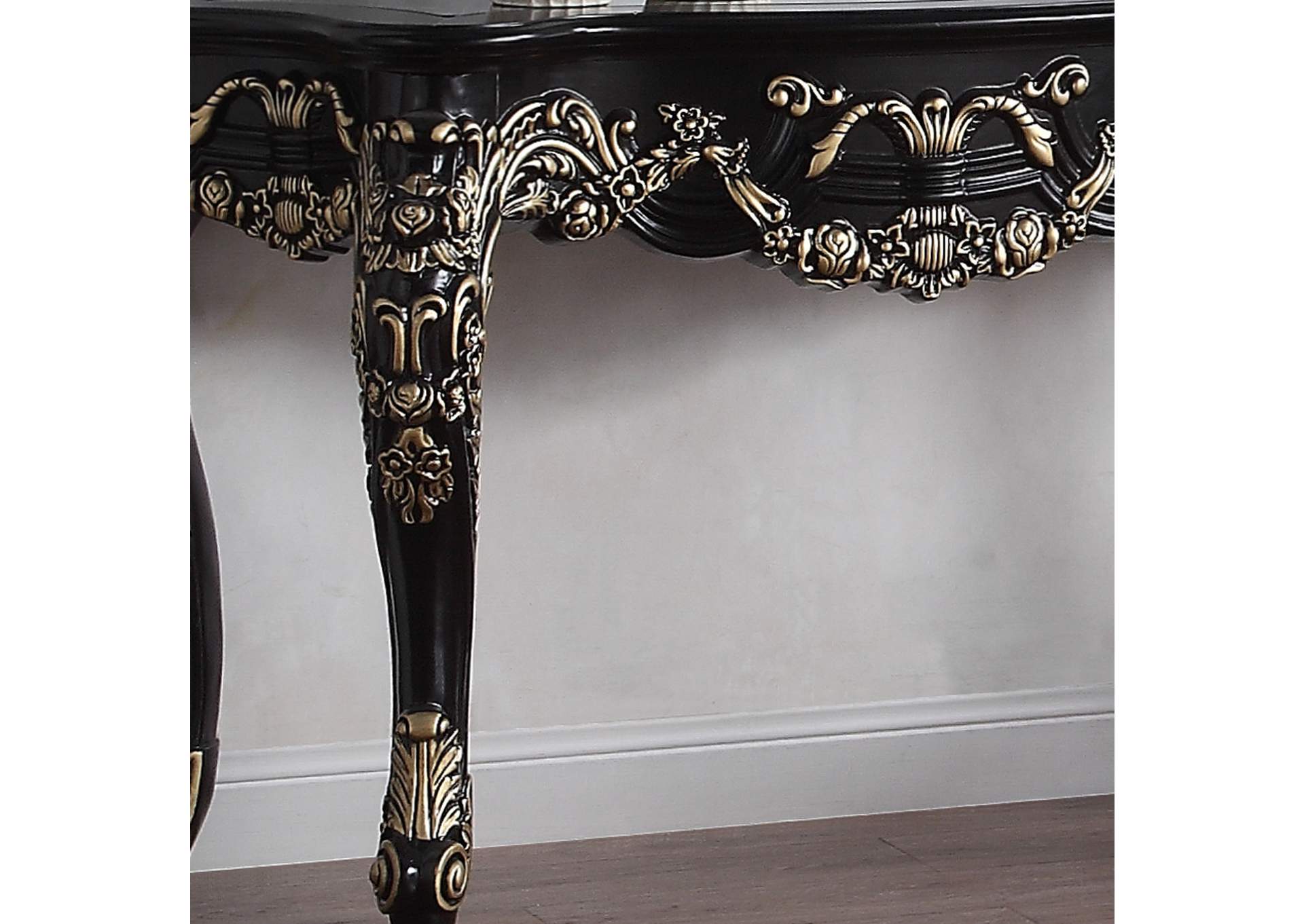 Black Enamel with Gold Highlights Console Table