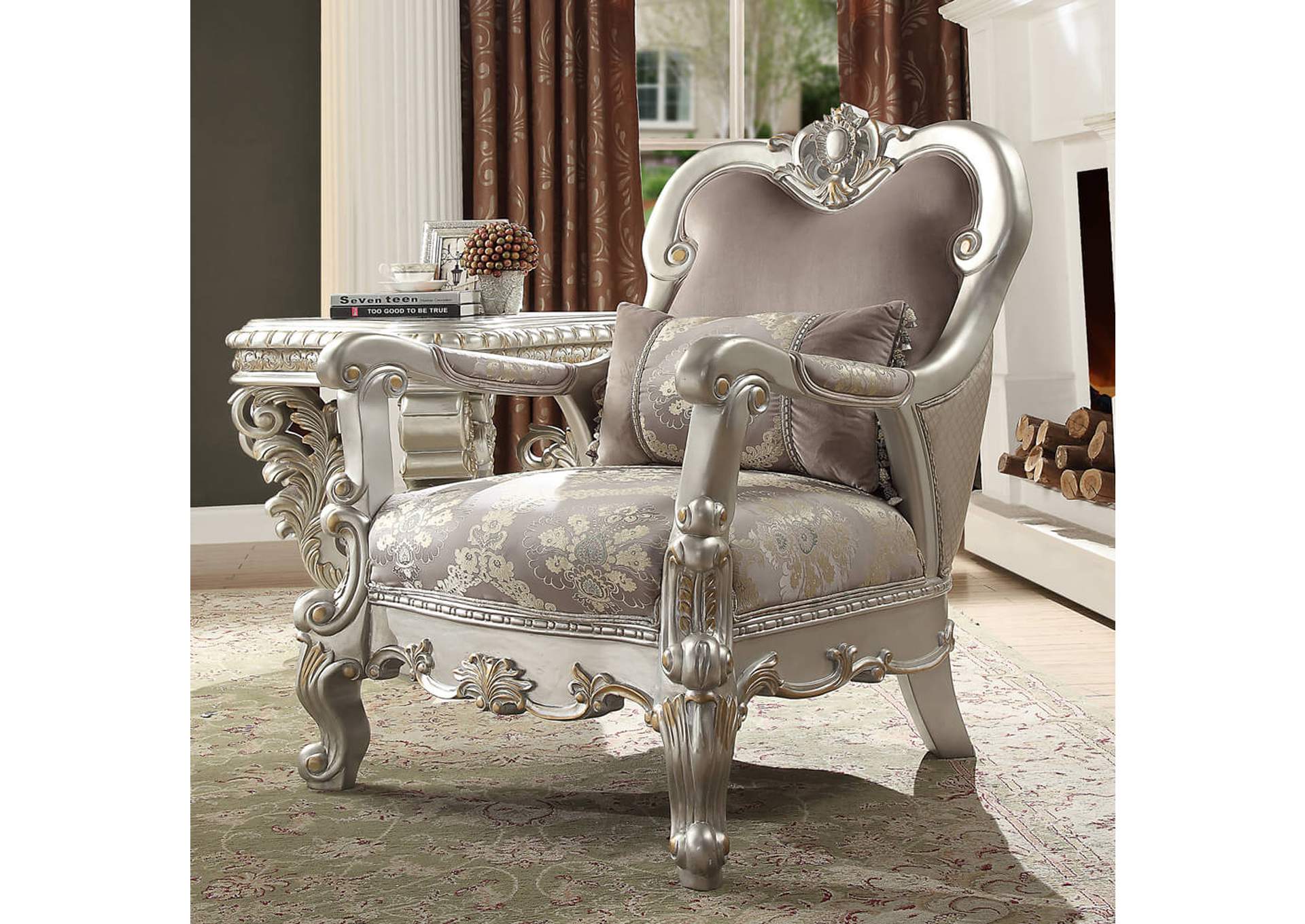 Silver with Gold Highlight 3 Piece Sofa Set