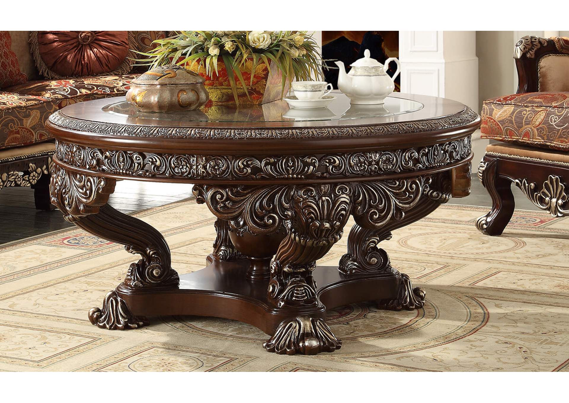 Brown Cherry with Silver Highlights Coffee Table image 1