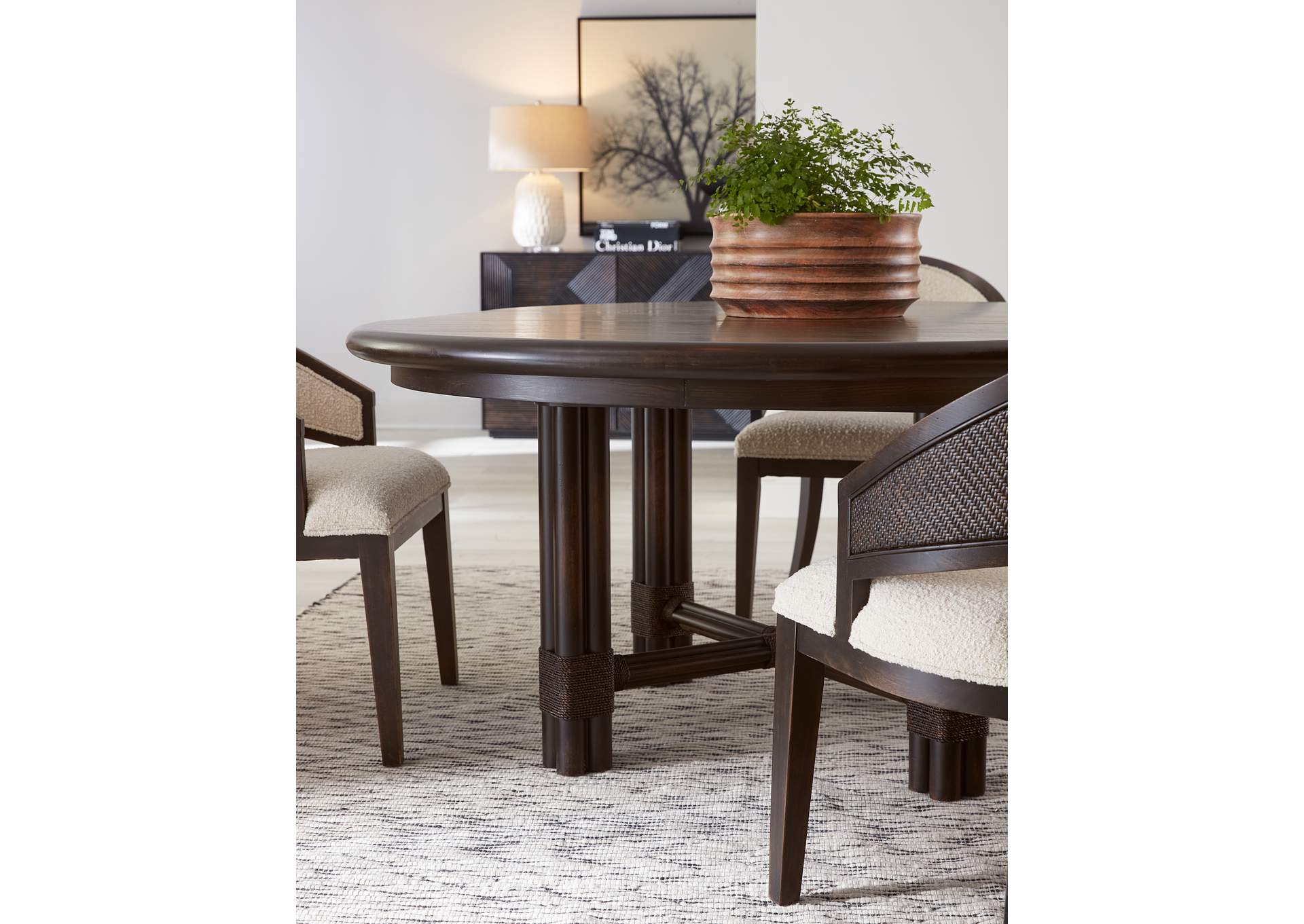 Retreat Pole Rattan Round Dining Table W - 1 - 20In Leaf