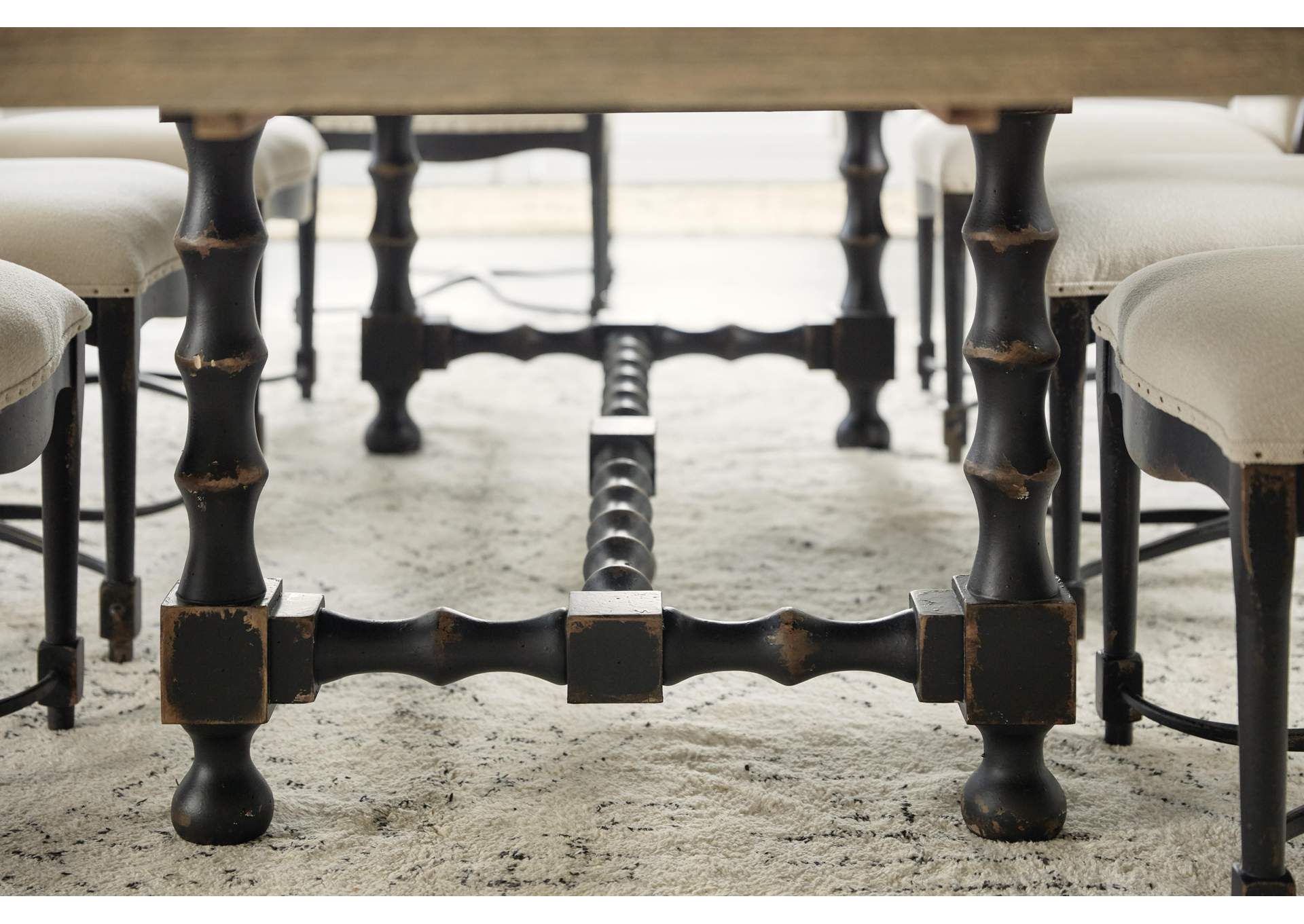 Ciao Bella 84In Trestle Table With 2 - 18In Leaves - Flaky White - Black image 9