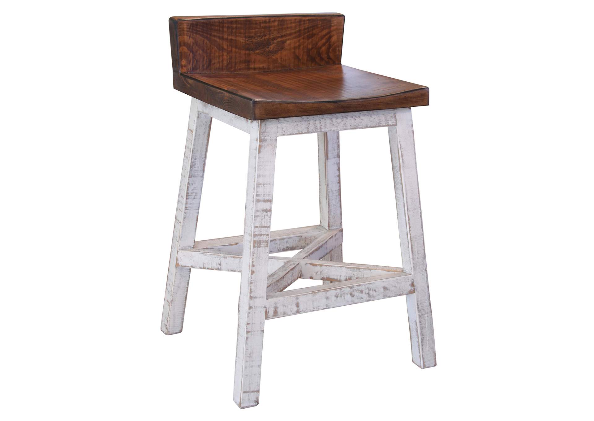 Pueblo White Barstool - Antiqued White & Brown