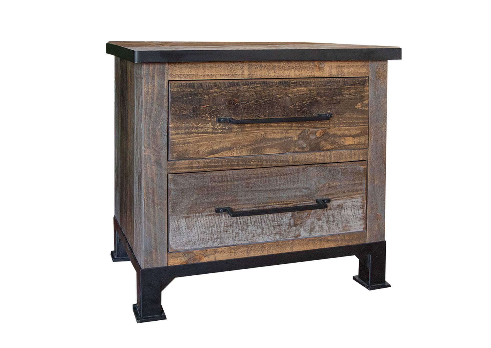 Antique Gray Nightstand - Multi Gray & Black