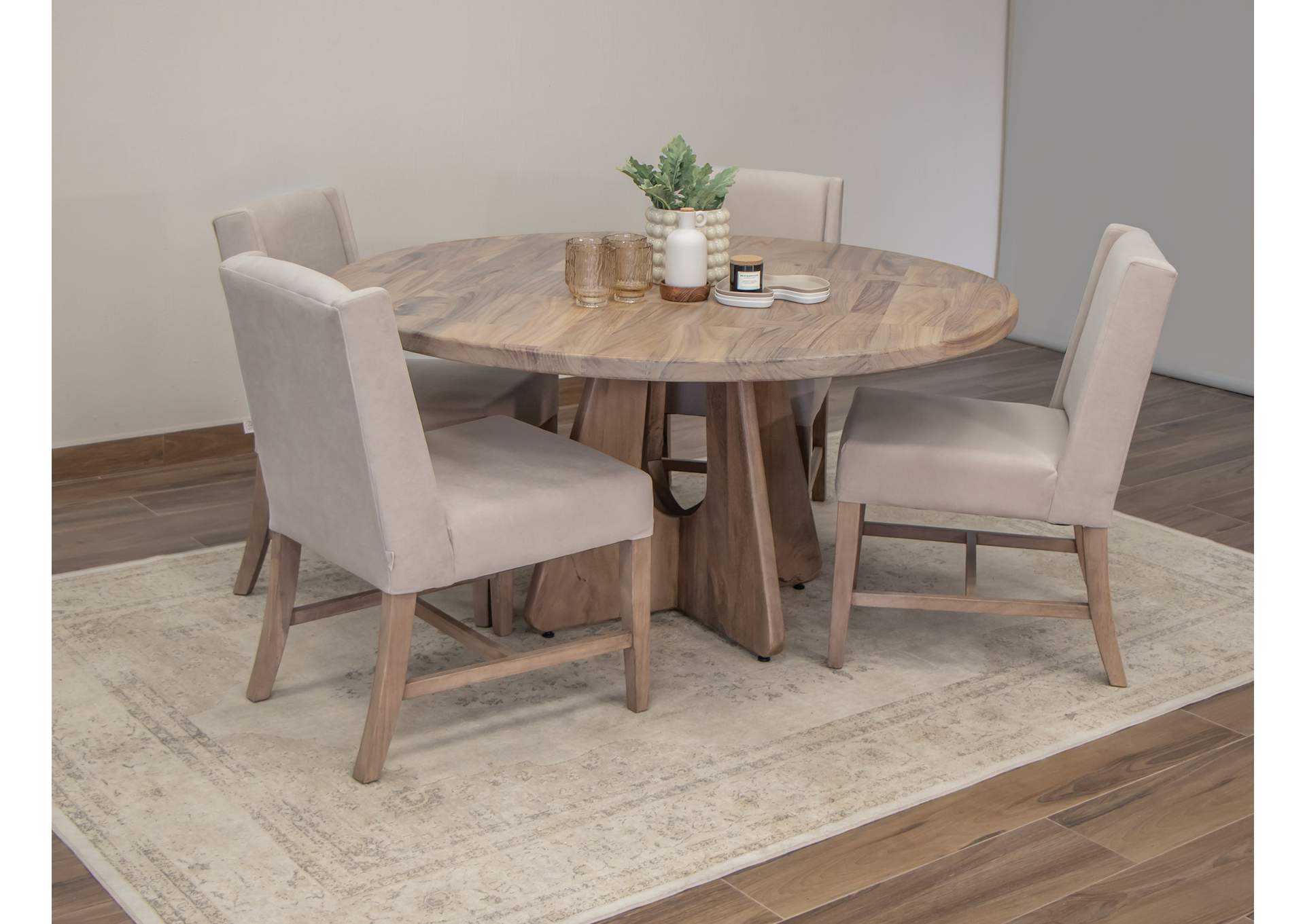 Natural Parota Upholstered Chair - Ivory