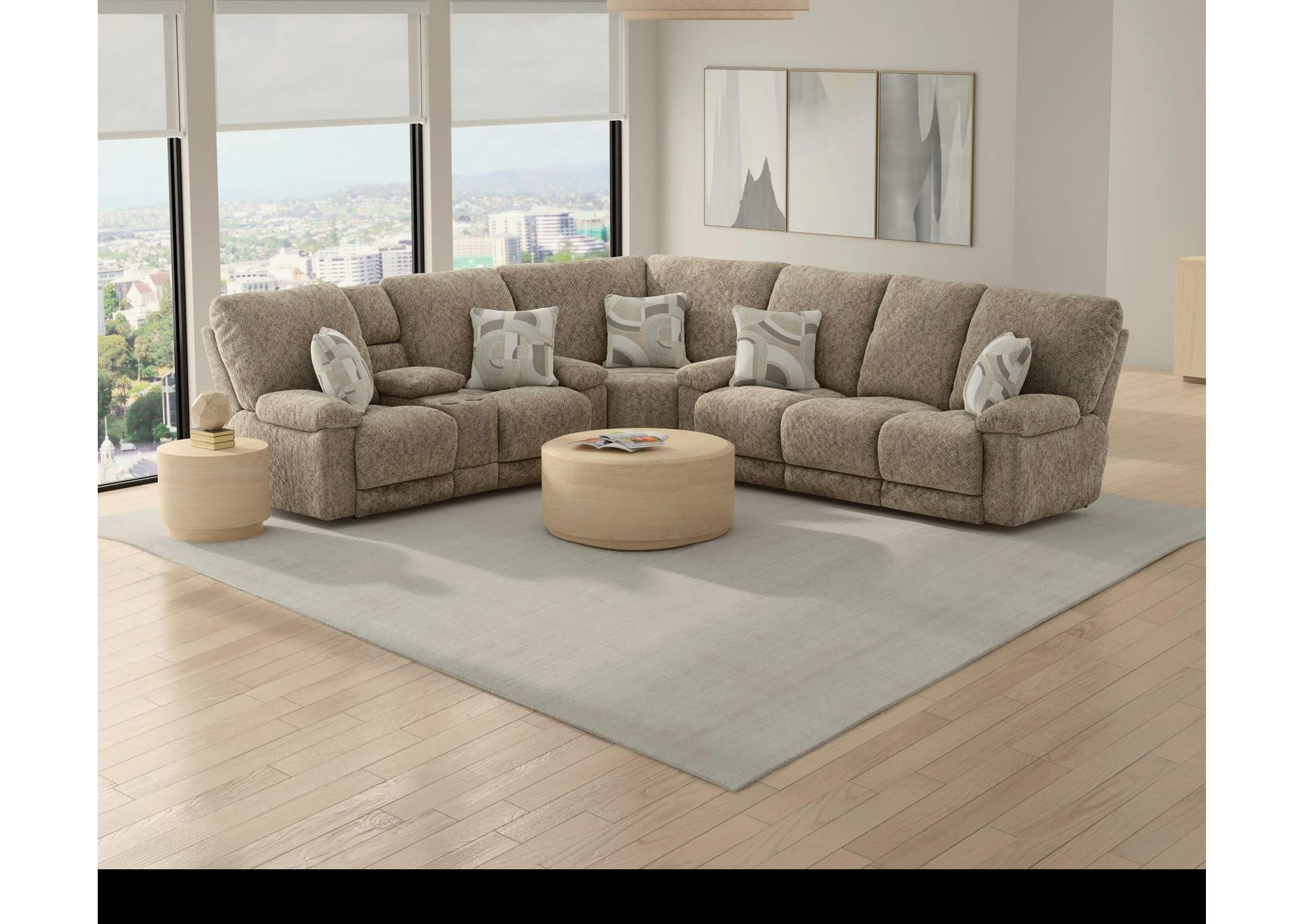 Beacon Power Lay Flat Triple Reclining Sofa with Dropdown Table - Storage Arm - Extended Ottoman image 1