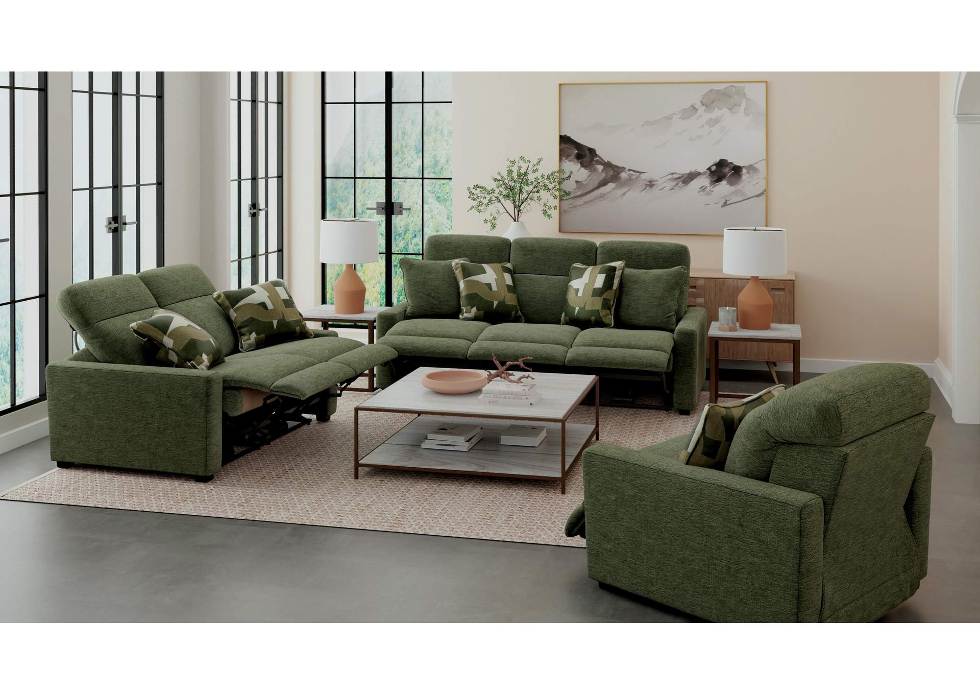 Ada Power Adjustable Headrest Power Sofa with 3 Recliners image 1