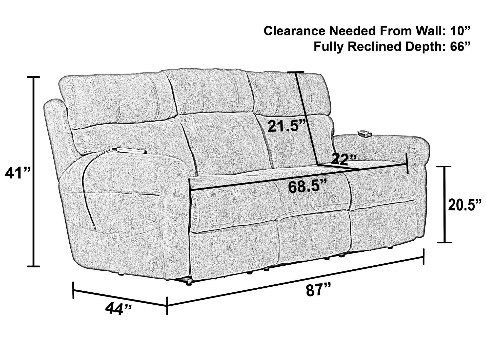 Tranquility Power Headrest Power Layflat Recliner Sofa with Drop Down Table - CR3 Heat and Massageage - Lumbar image 5