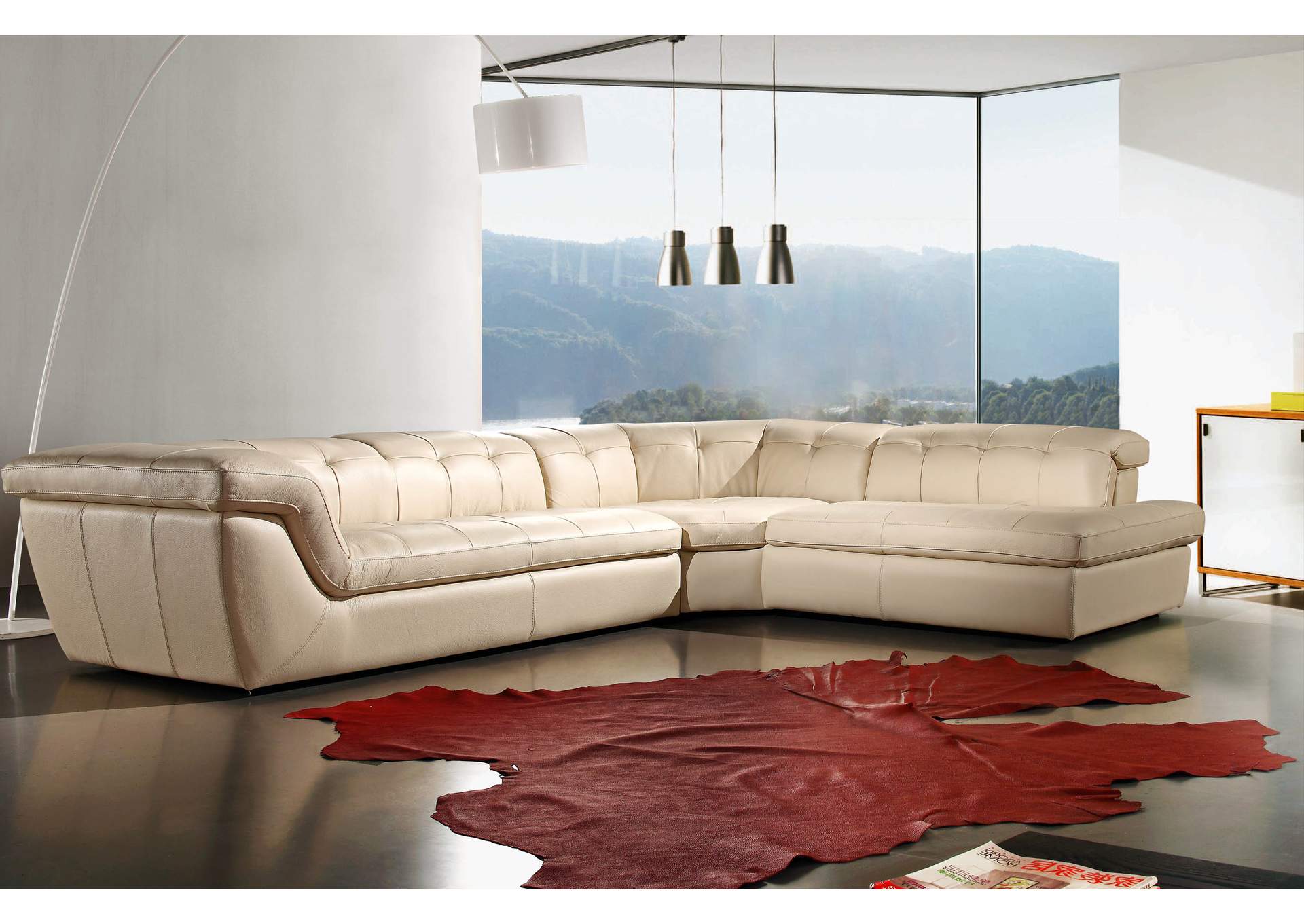 397 Italian Leather Sectional Beige Color Right Hand Facing image 1