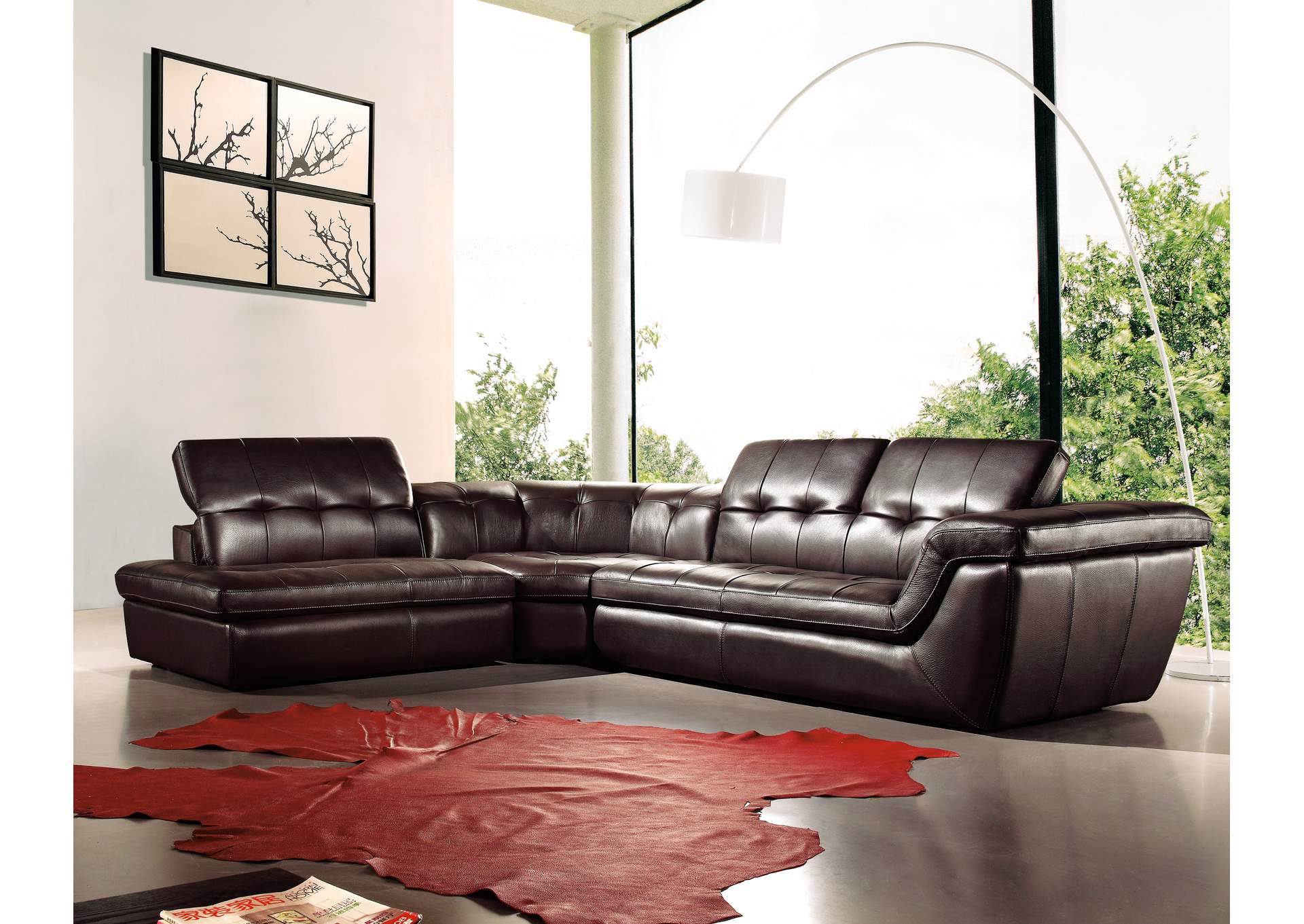 397 Italian Leather Sectional Chocolate Color In Left Hand Facing image 1