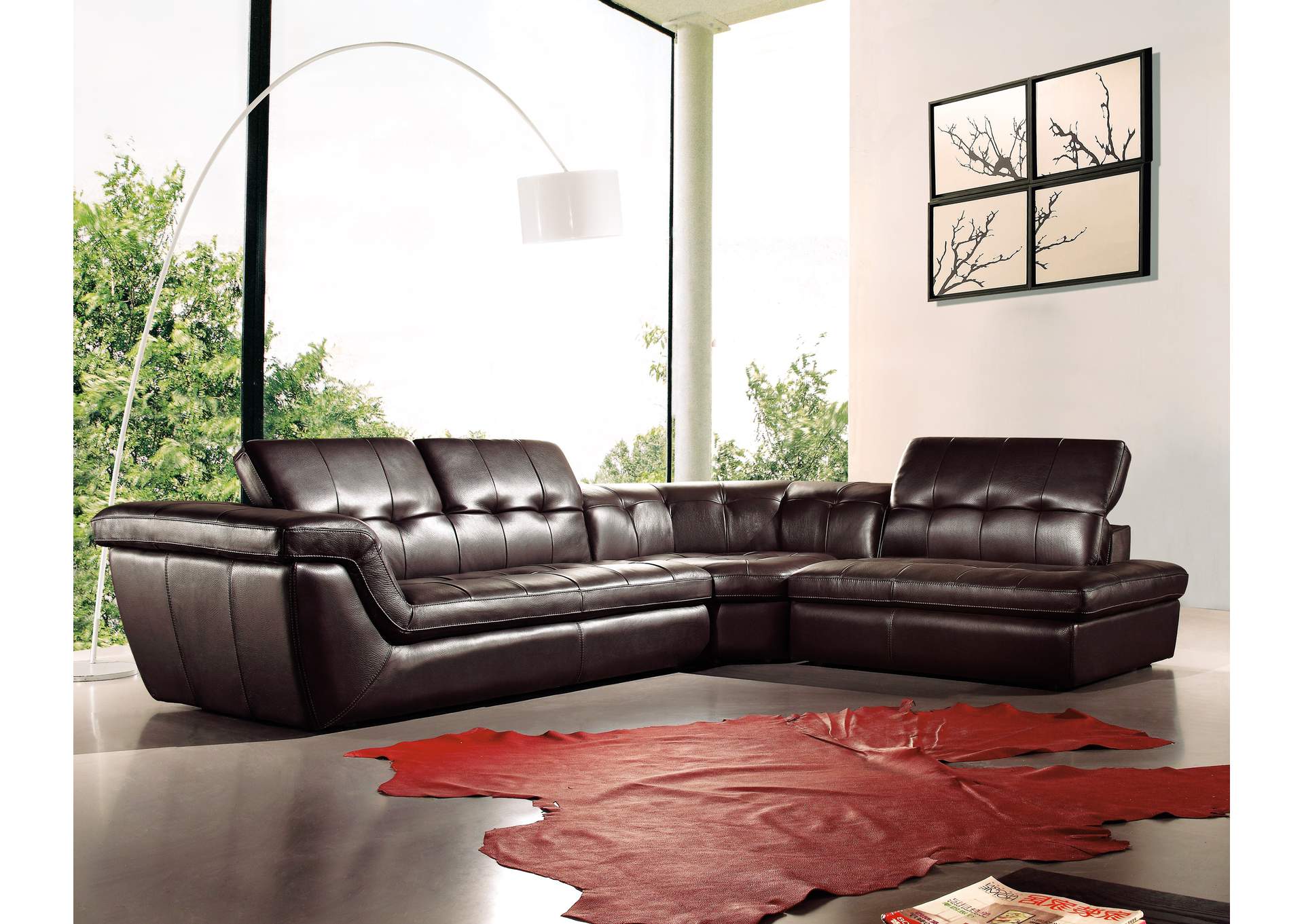 397 Italian Leather Sectional Chocolate Color In Right Hand Facing image 1