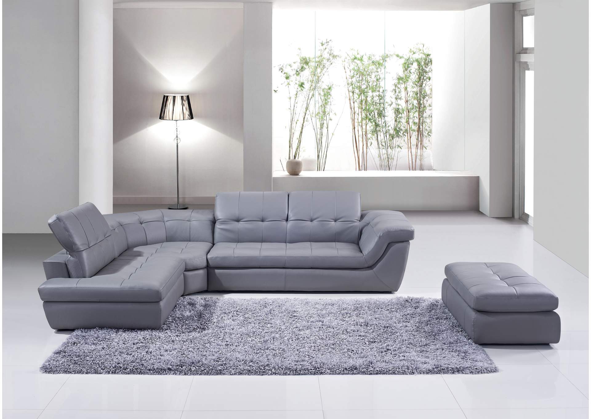 397 Italian Leather Sectional Grey Color In Left Hand Facing Chaise image 1