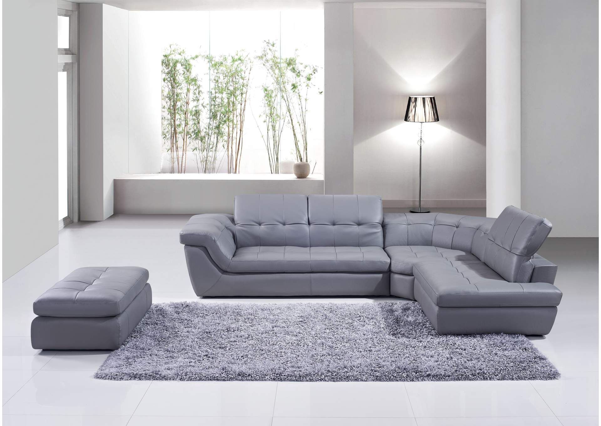 397 Italian Leather Ottoman In Grey Color image 1