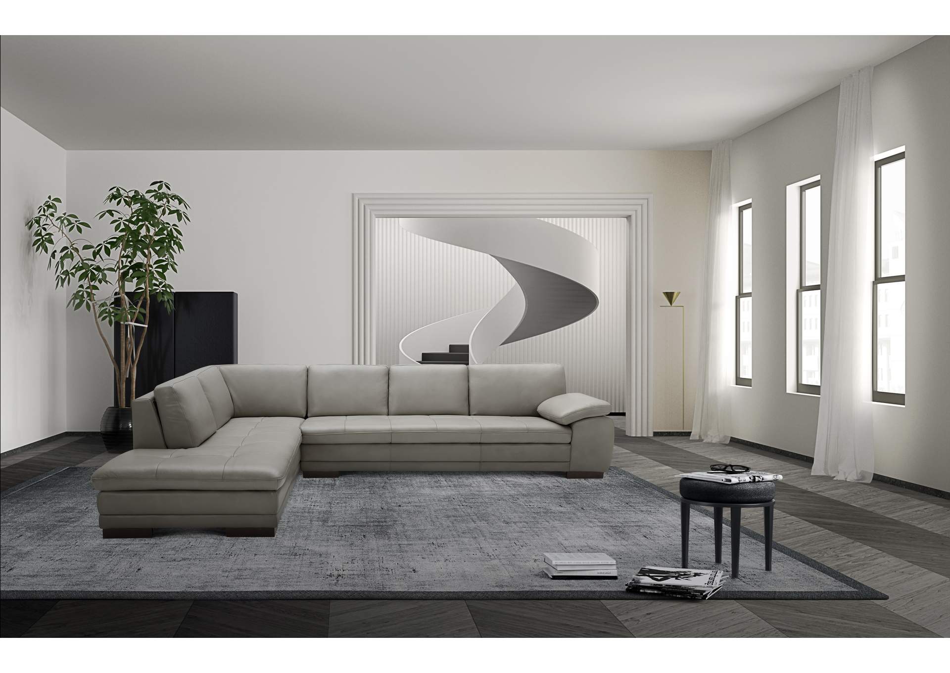 625 Italian Leather Sectional Grey In Left Hand Facing image 3
