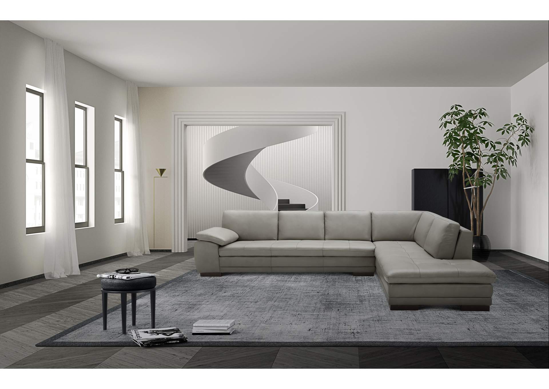 625 Italian Leather Sectional Grey In Right Hand Facing image 3