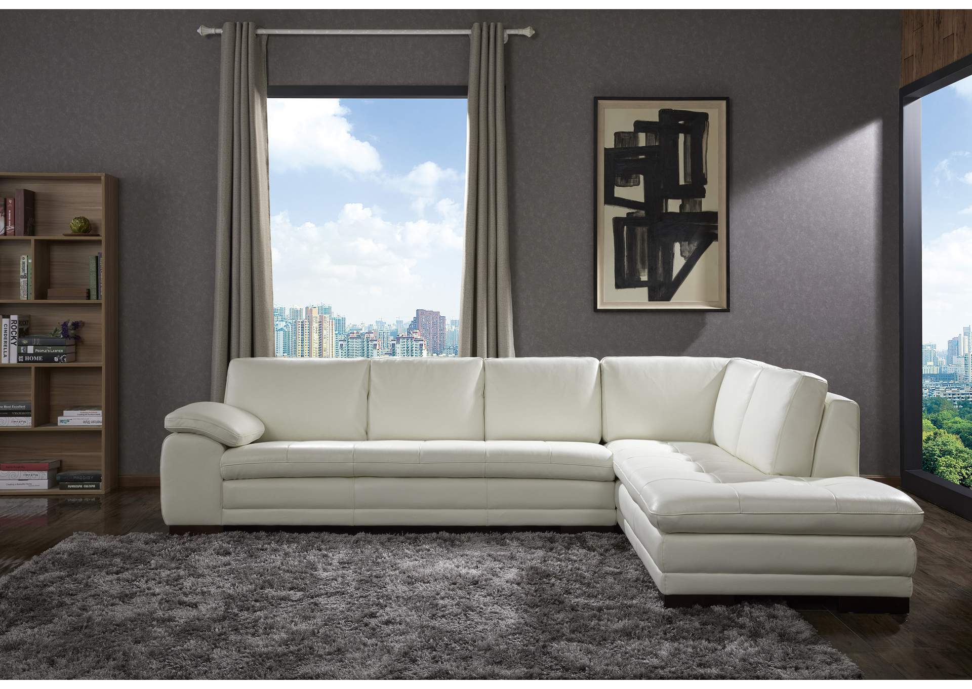 625 Italian Leather Sectional White In Right Hand Facing image 3