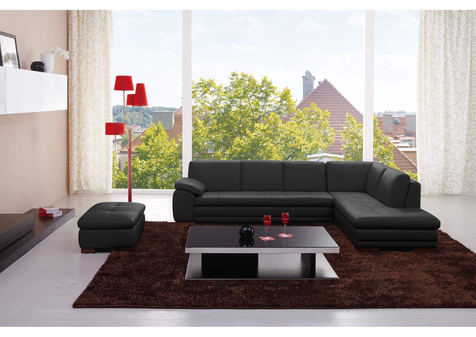 625 Italian Leather Sectional Black In Right Hand Facing image 1