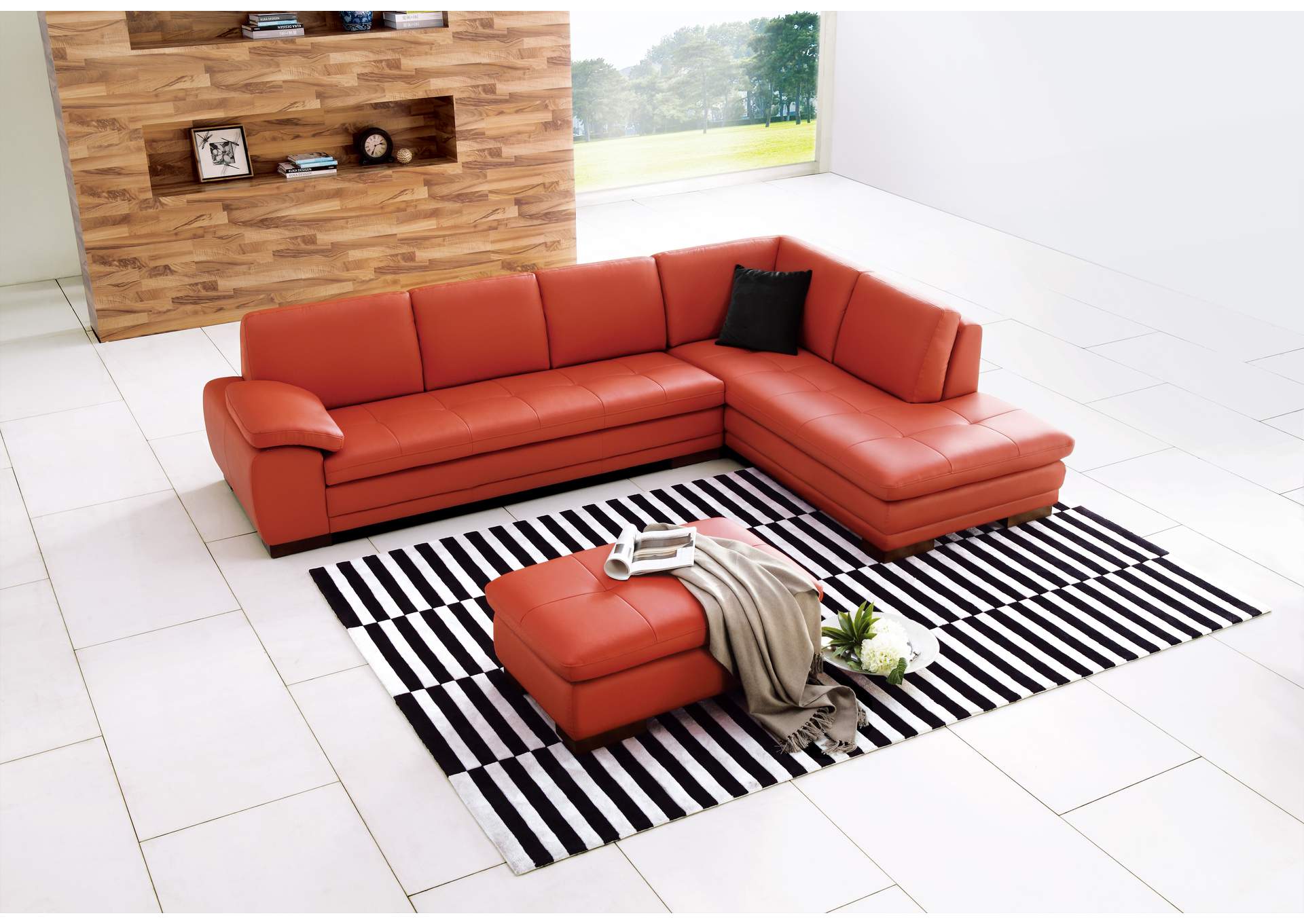 625 Italian Leather Sectional Pumpkin In Right Hand Facing image 1