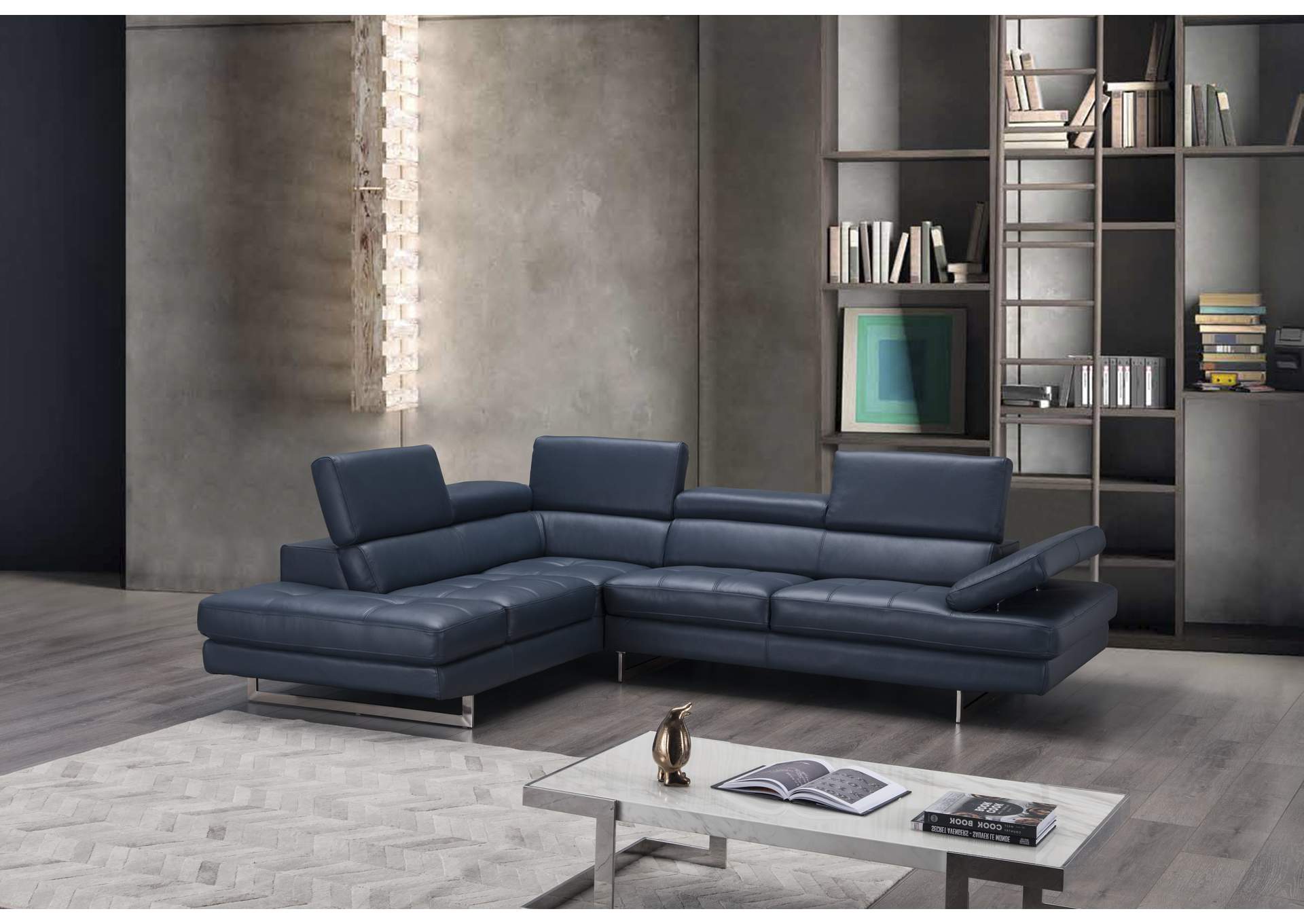 A761 Italian Leather Sectional Blue In Left Hand Facing image 5