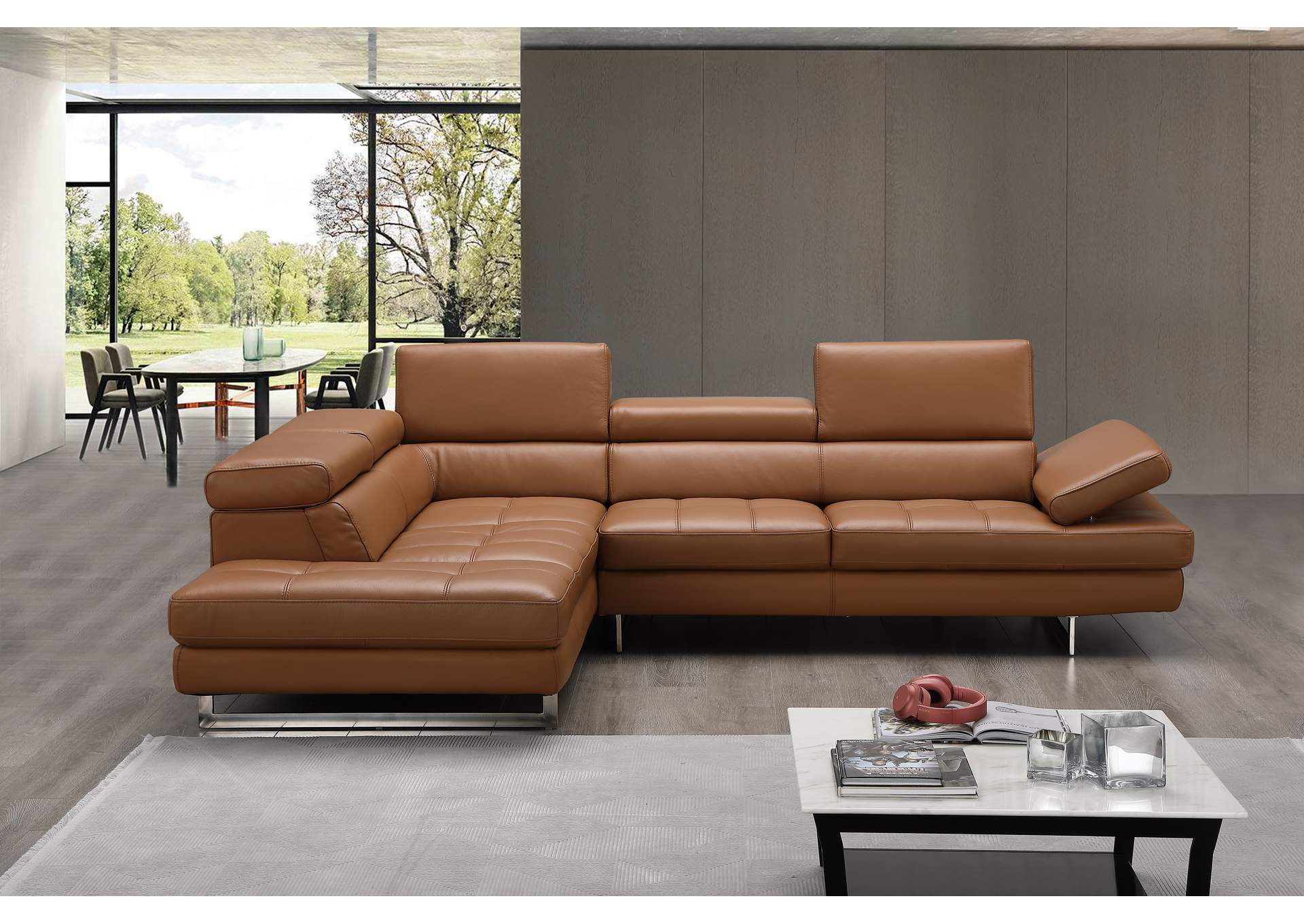 A761 Italian Leather Sectional Caramel In Left Hand Facing image 3